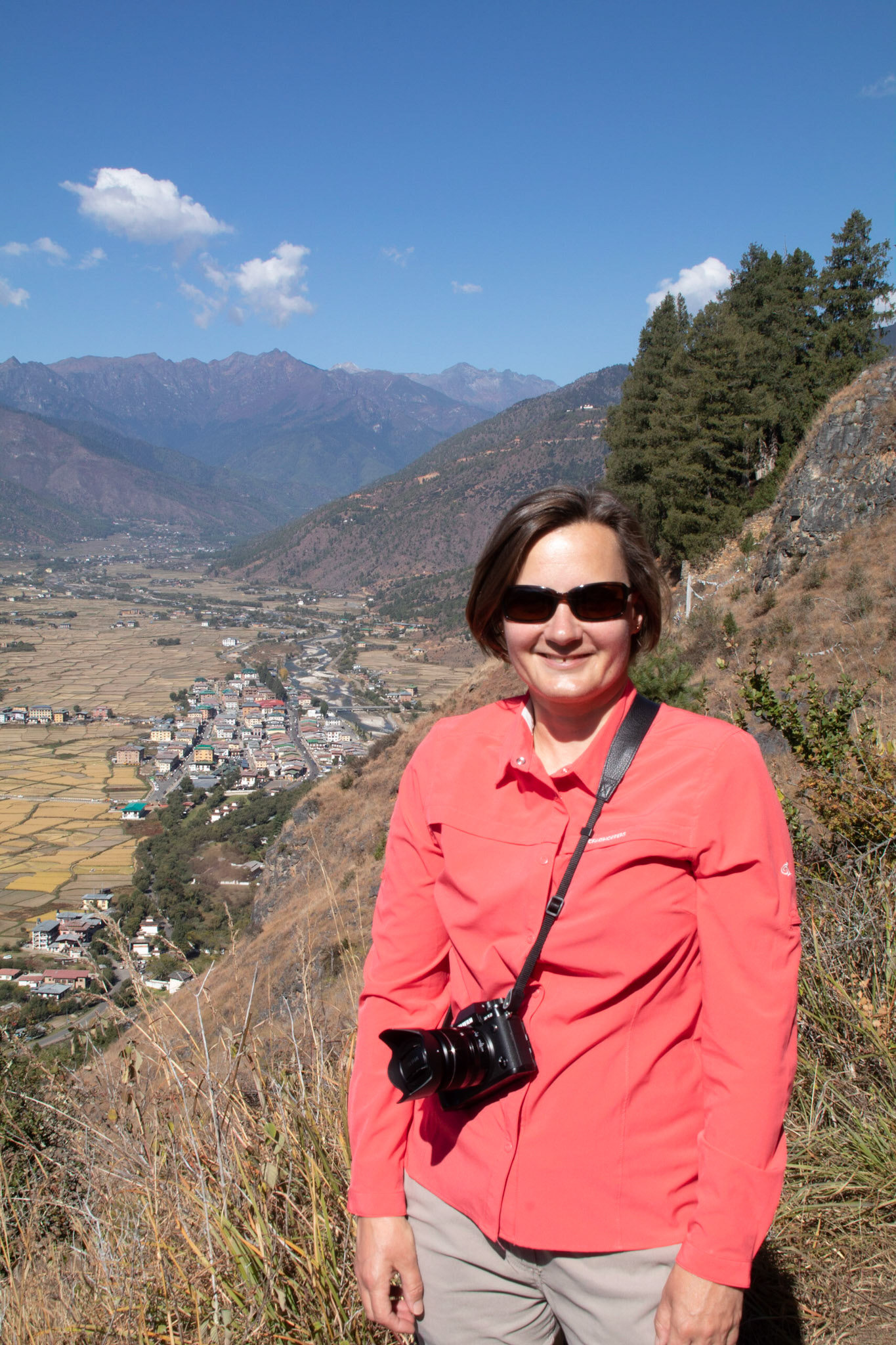 Sue walking from Uma Paro to Zuri Dzong