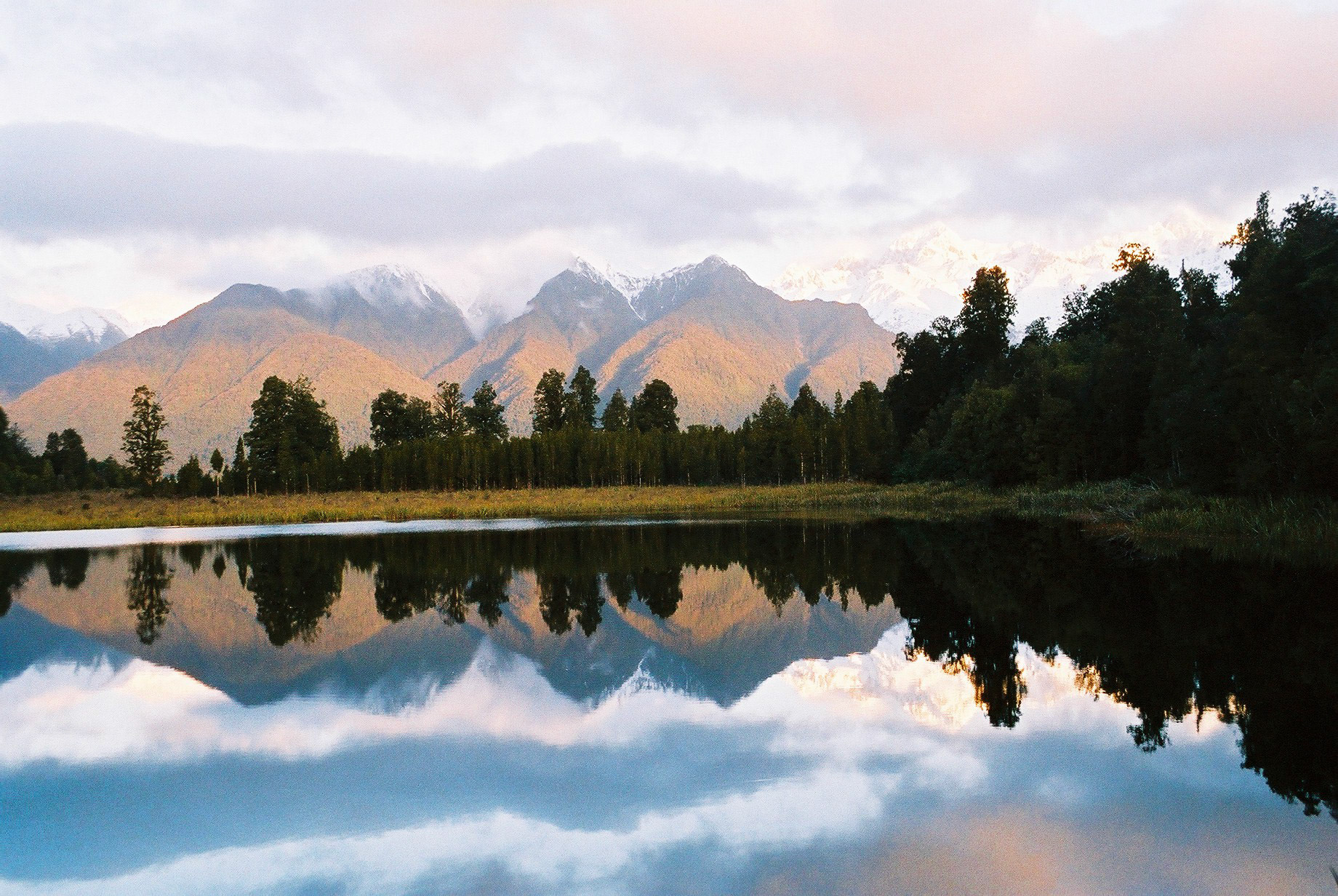 Reflections in Lake Matheson at sunset
