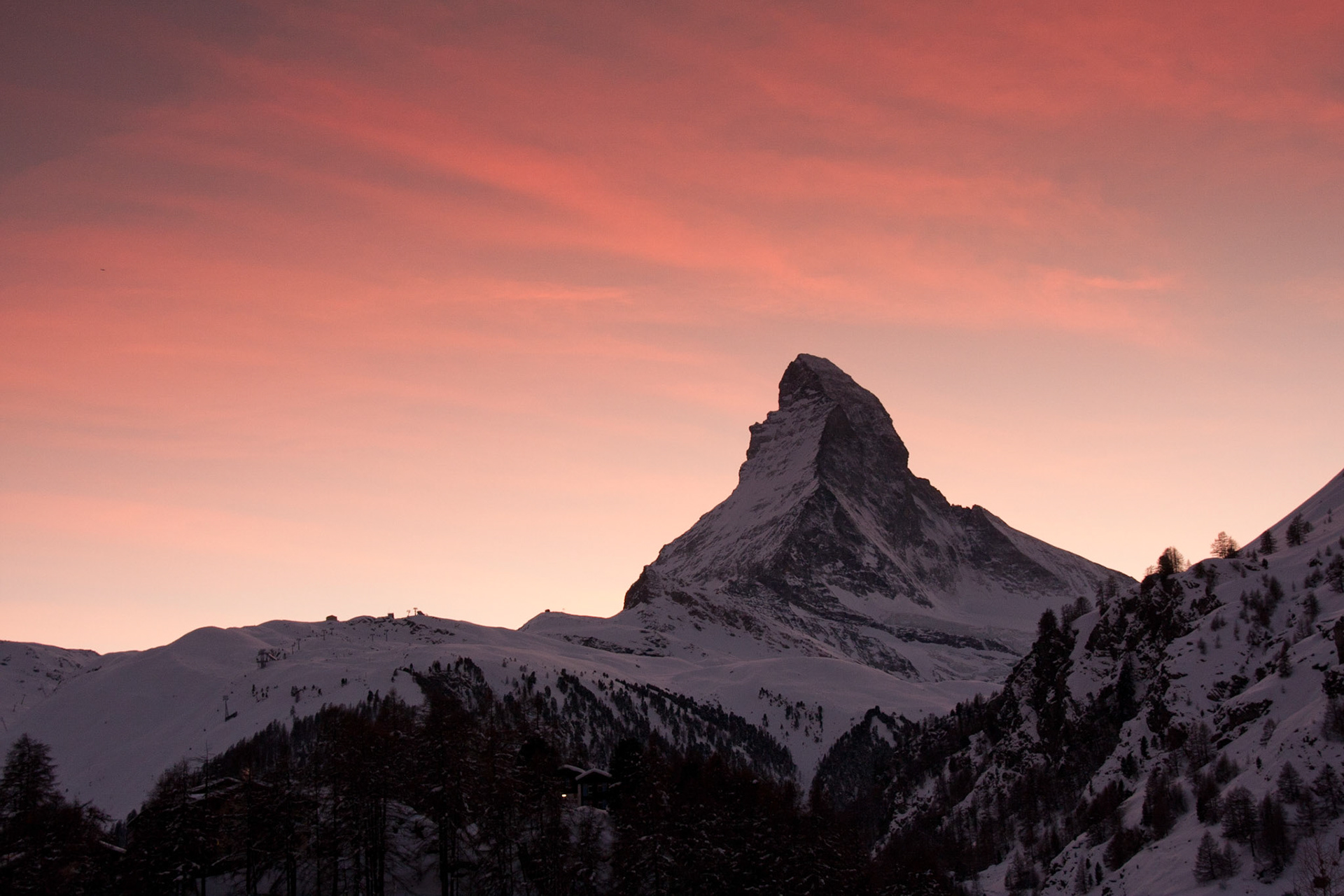 Sunset and the Matterhorn, from our chalet