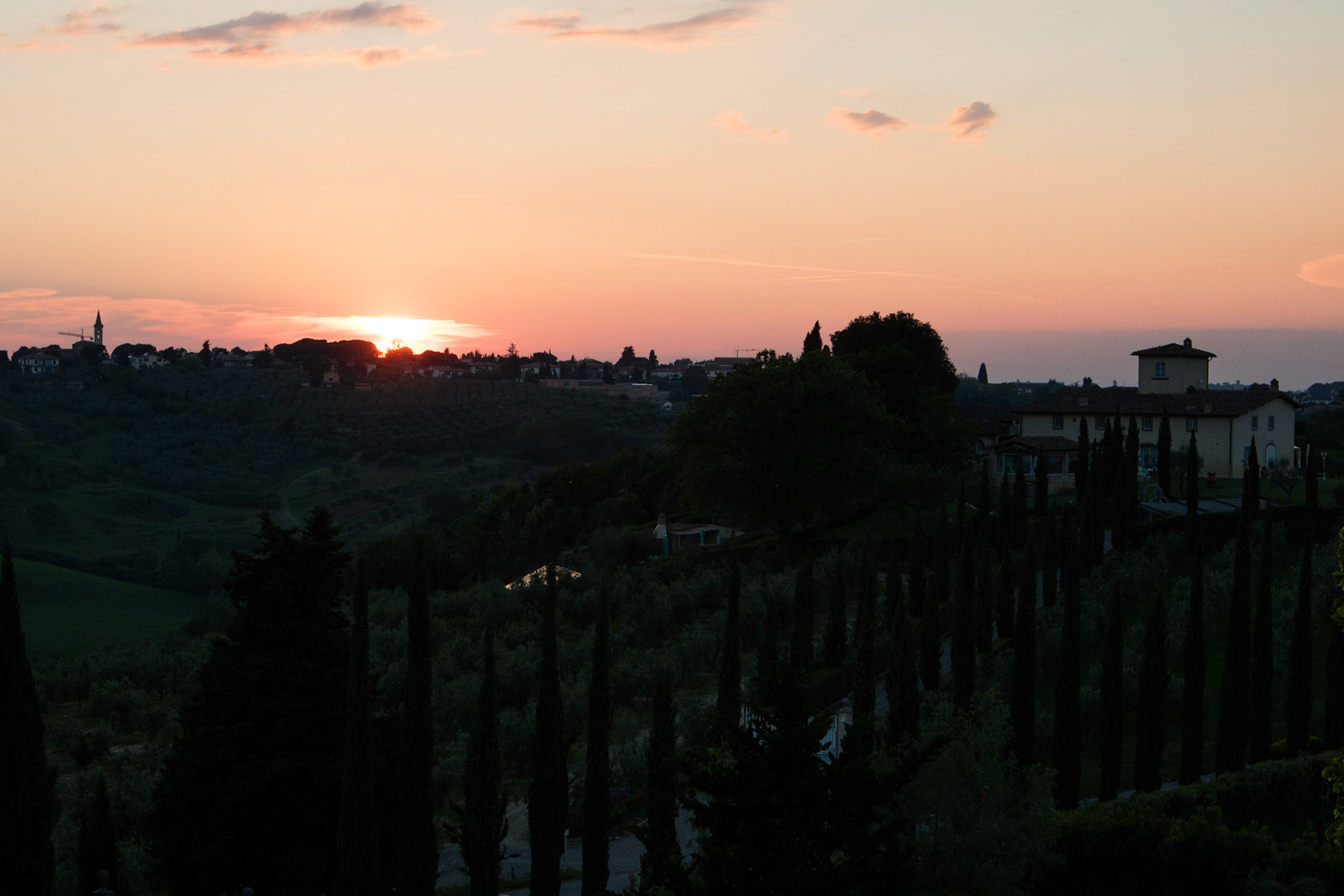 View from room at sunset, Castello Del Nero