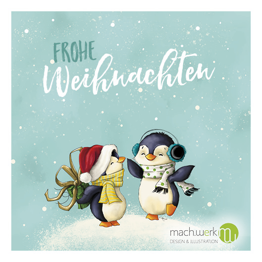 Stefanie Wagner Design And Illustration Frohe Weihnachten Pinguine Greeting Card