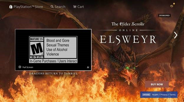 The Elder Scrolls Online: Elsweyr branded storyline panels for the Playstation Store