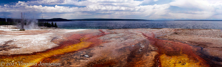 Panorama of Yellowstone Lake displaying colourful flow of deadly acid; UA-92916515-1
