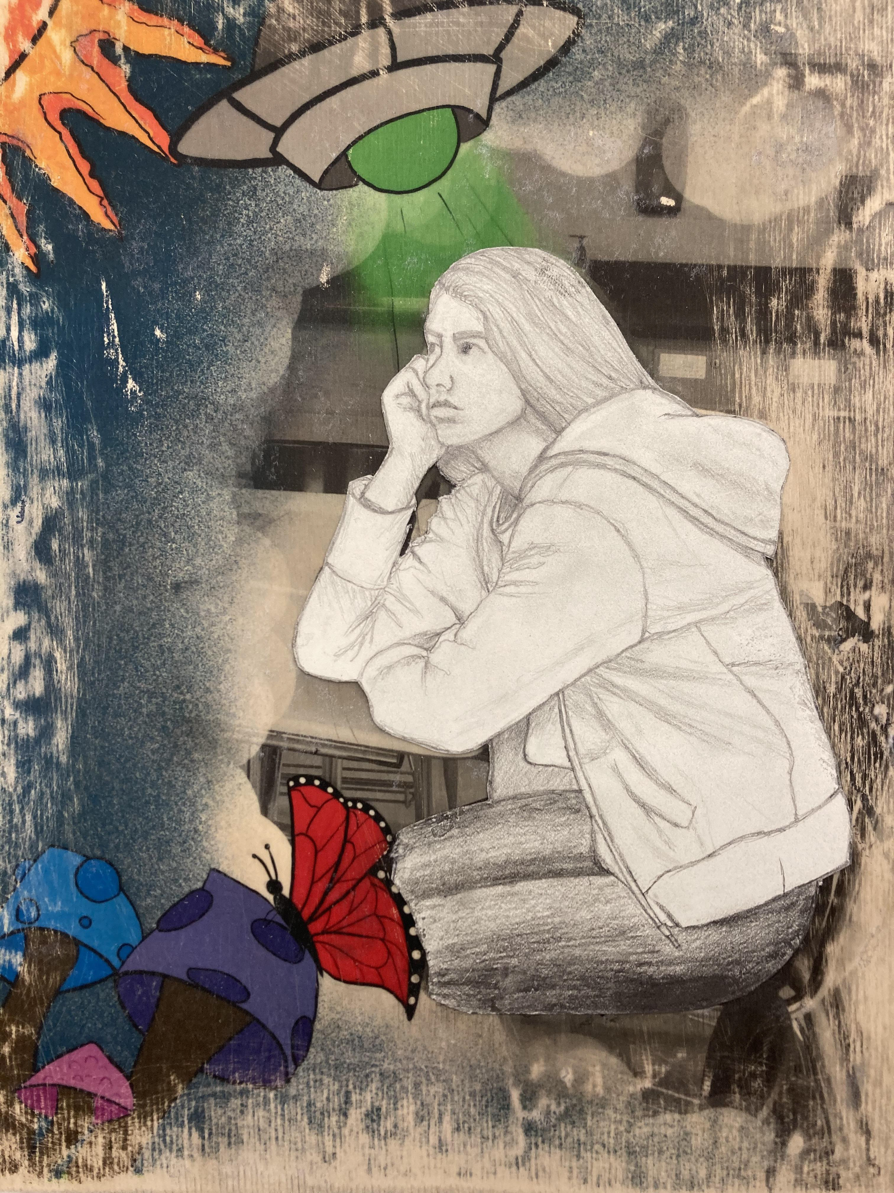 Mia Charlton, Day Dreaming, Mixed Media, Chagrin Falls High School, Educator: Jill Eisert, Grade 11,  Honorable Mention