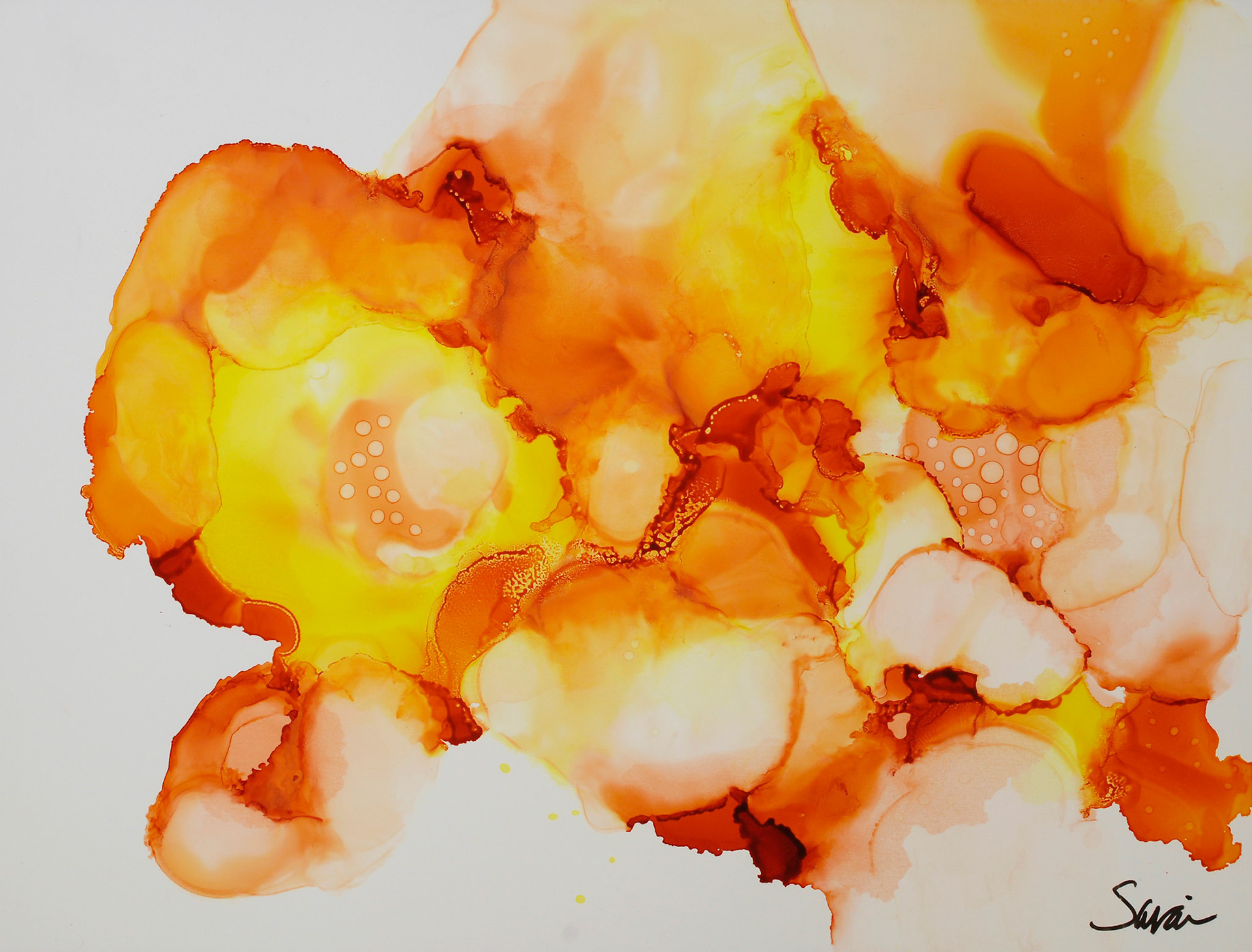 autumn blooms. 9x12. alcohol ink + brush on yupo.