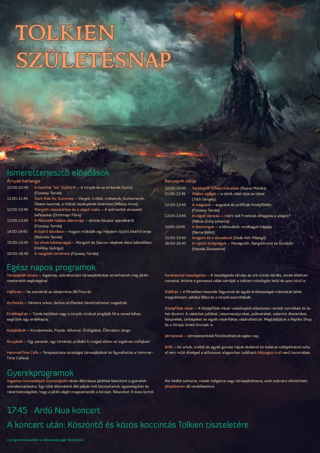 A flyer for the Tolkien Birthday Celebration event