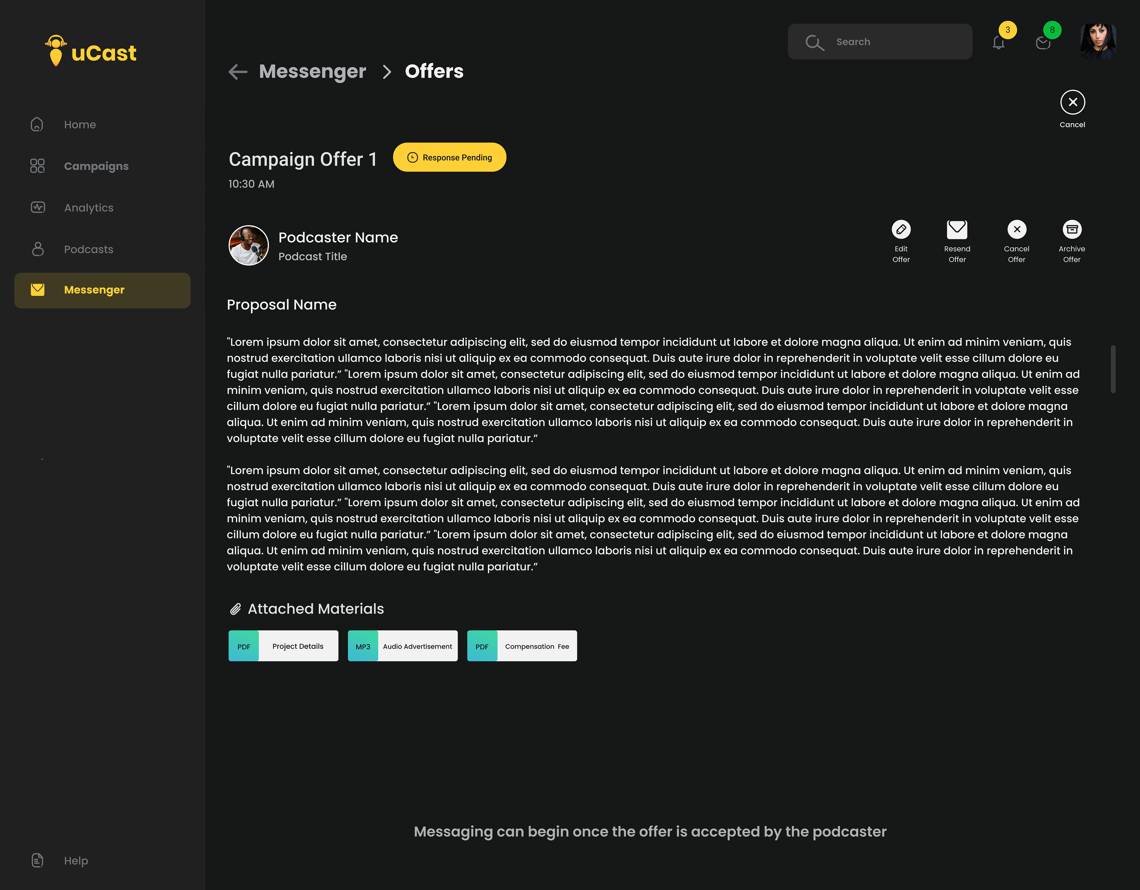 Offer Pending Response (advertiser side)