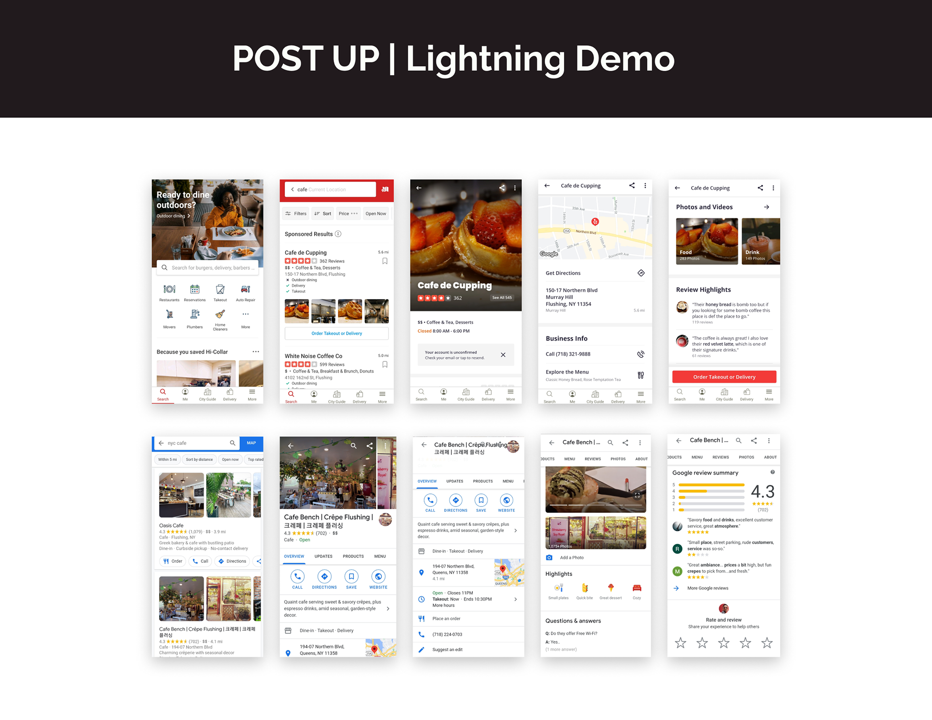 Screenshots of Yelp and Google used for Lightning Demo