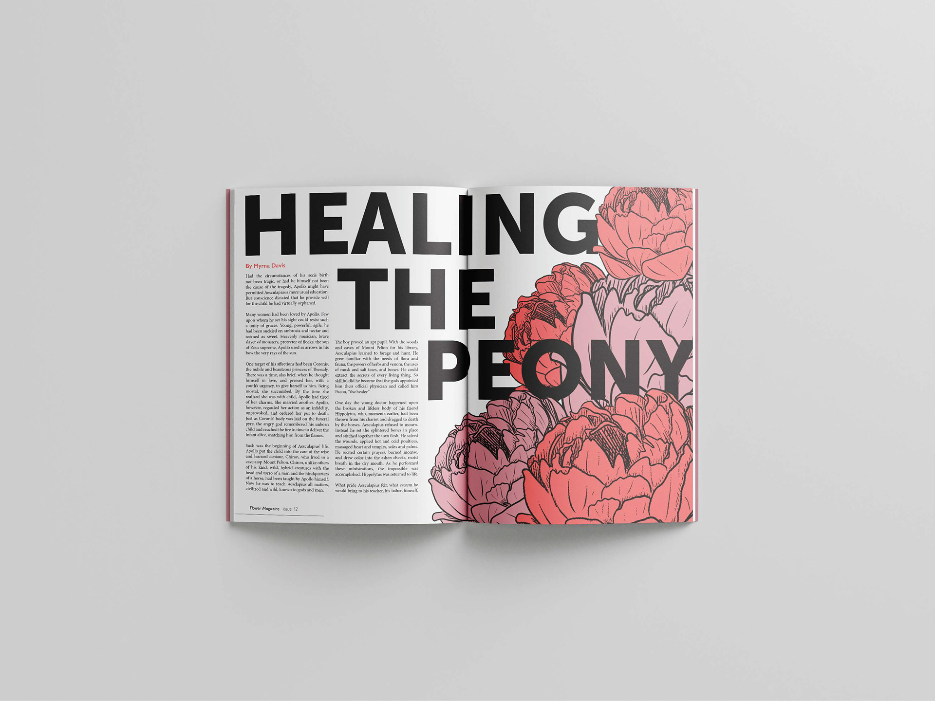 Magazine Spread for "Healing: The Peony" by Myrna Davis