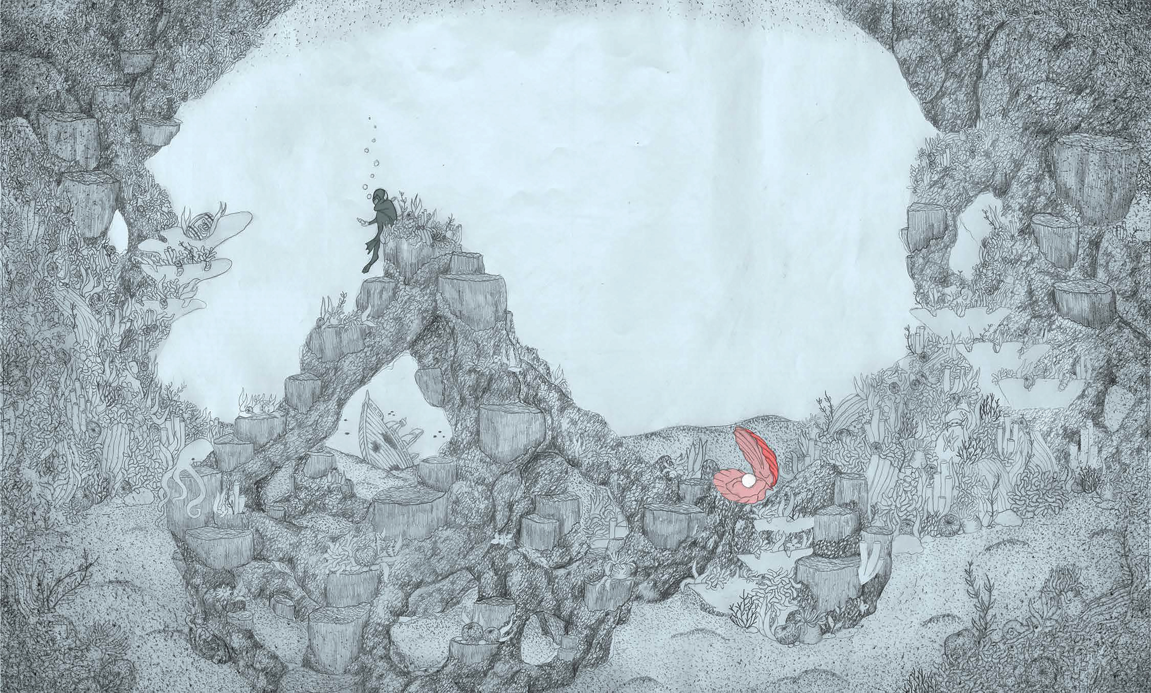 Illustration inspired by Art Brut. Created using graphite and digital color.