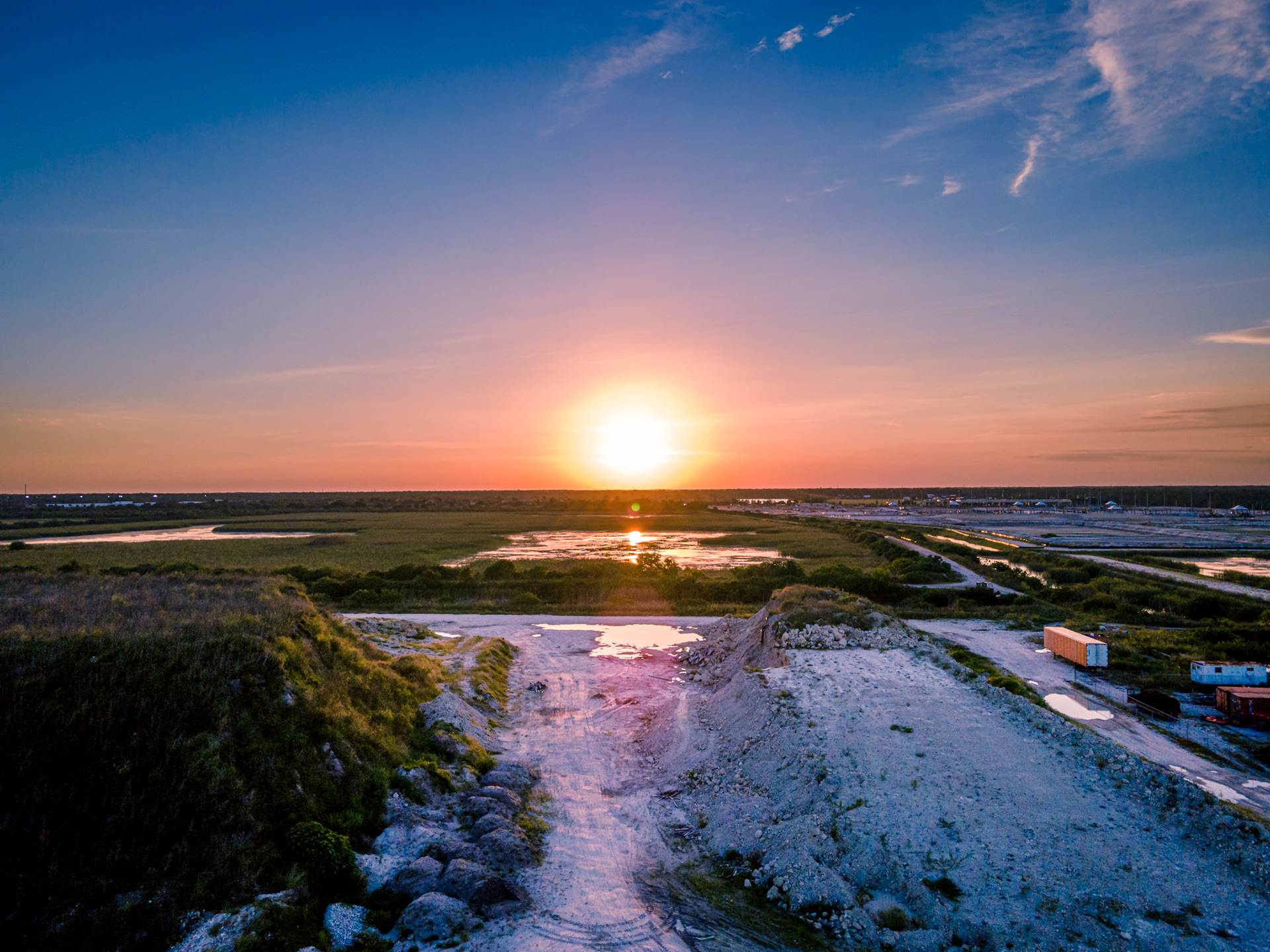 Sunset over construction site
