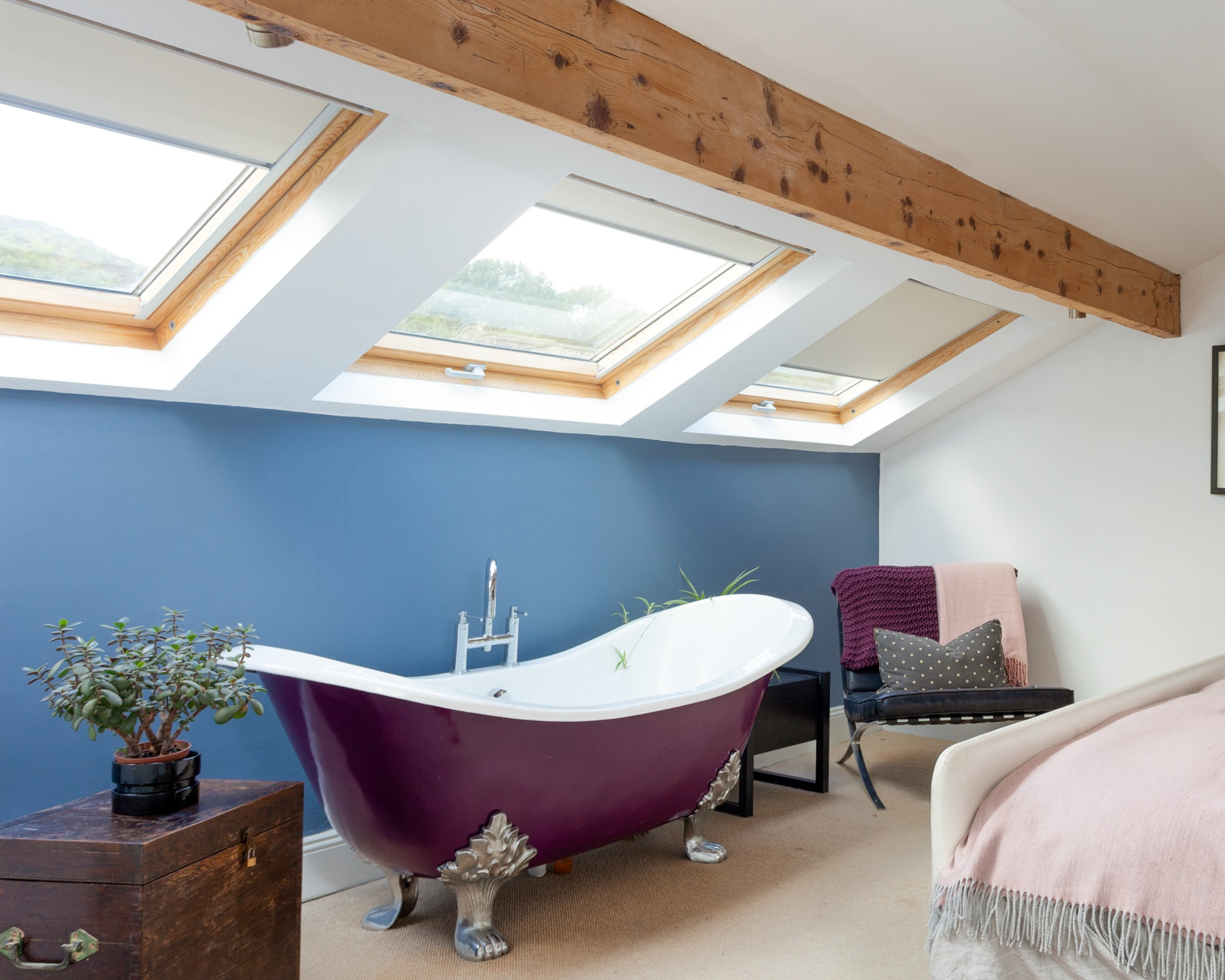 Rawtenstall luxury apartment, property photography of bed and bath in loft space