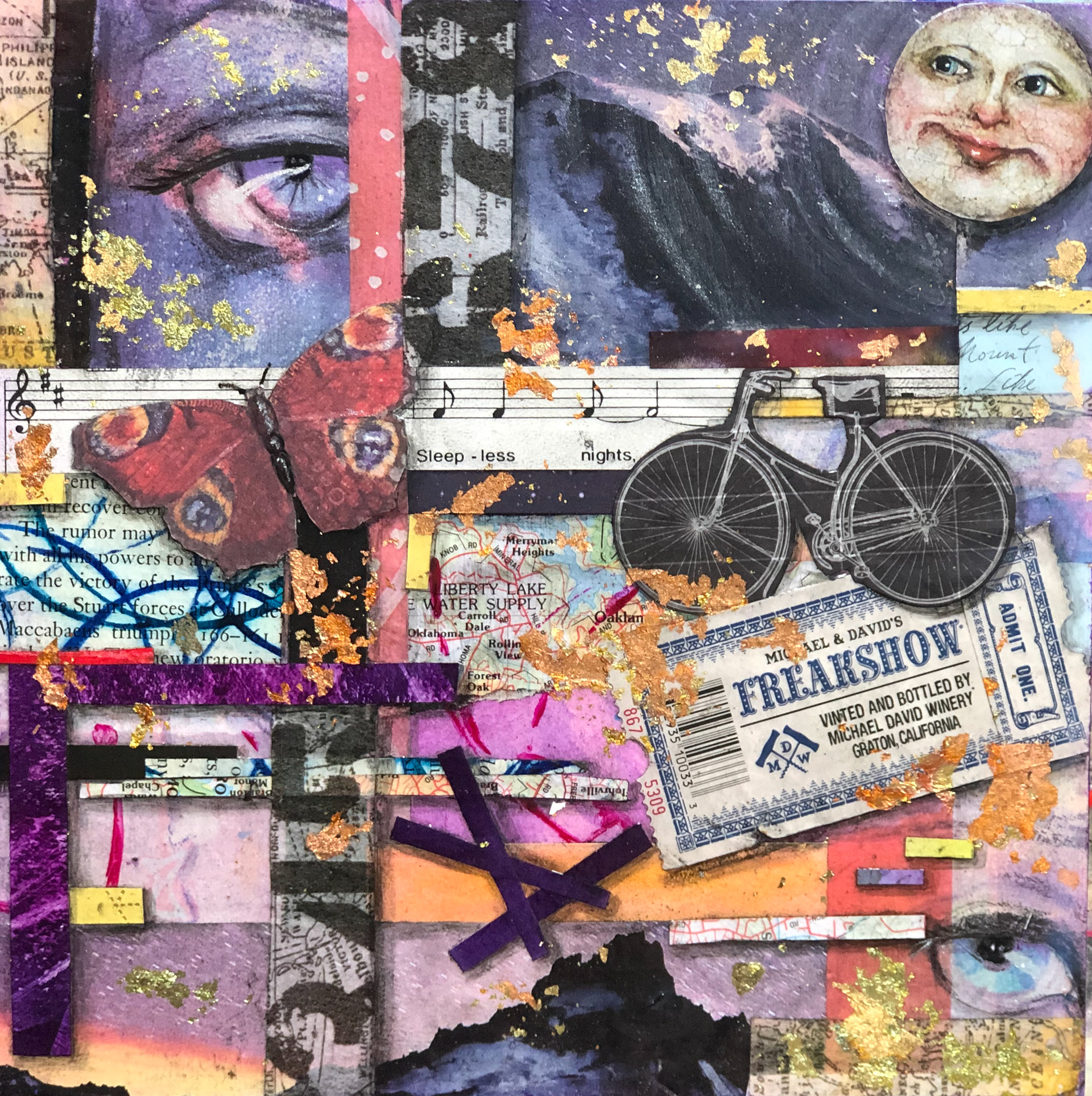 "Sleepless Nights" :: 8x8 Collage on Cradled Panel