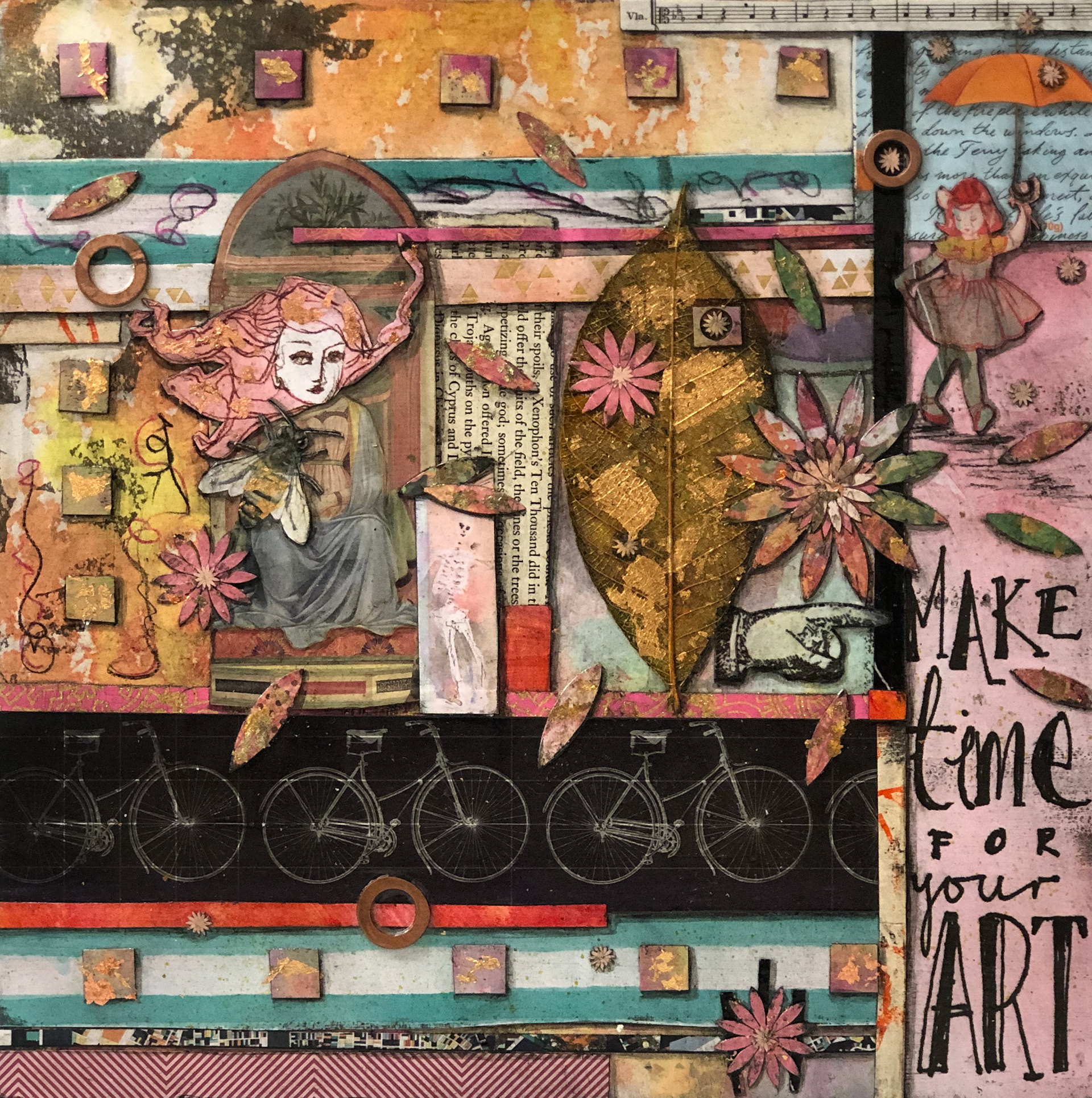 "Make Time for Your Art" :: 8x8 Collage on Cradled Panel