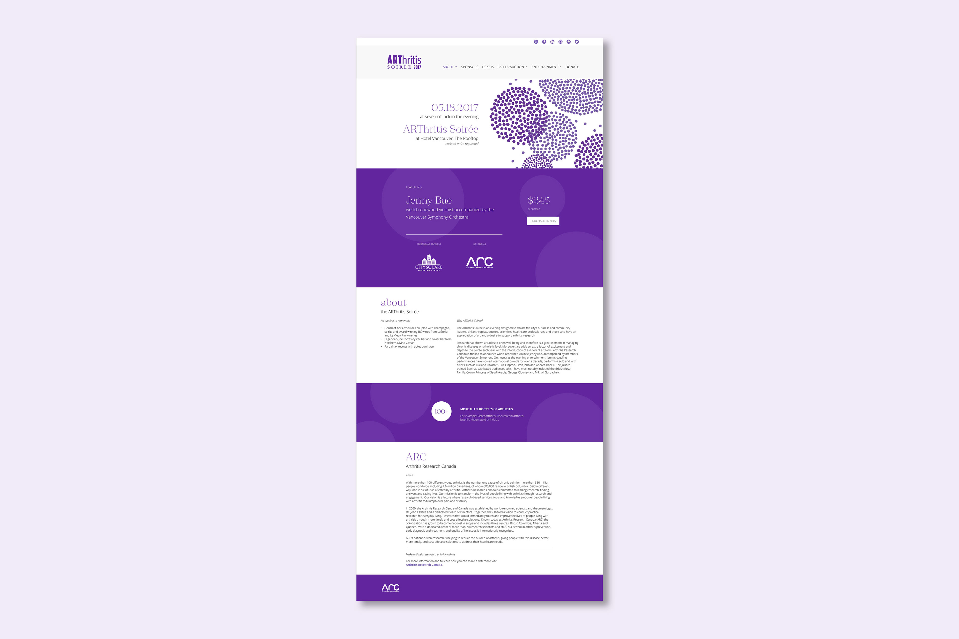 ARThritis Soiree website landing page full view
