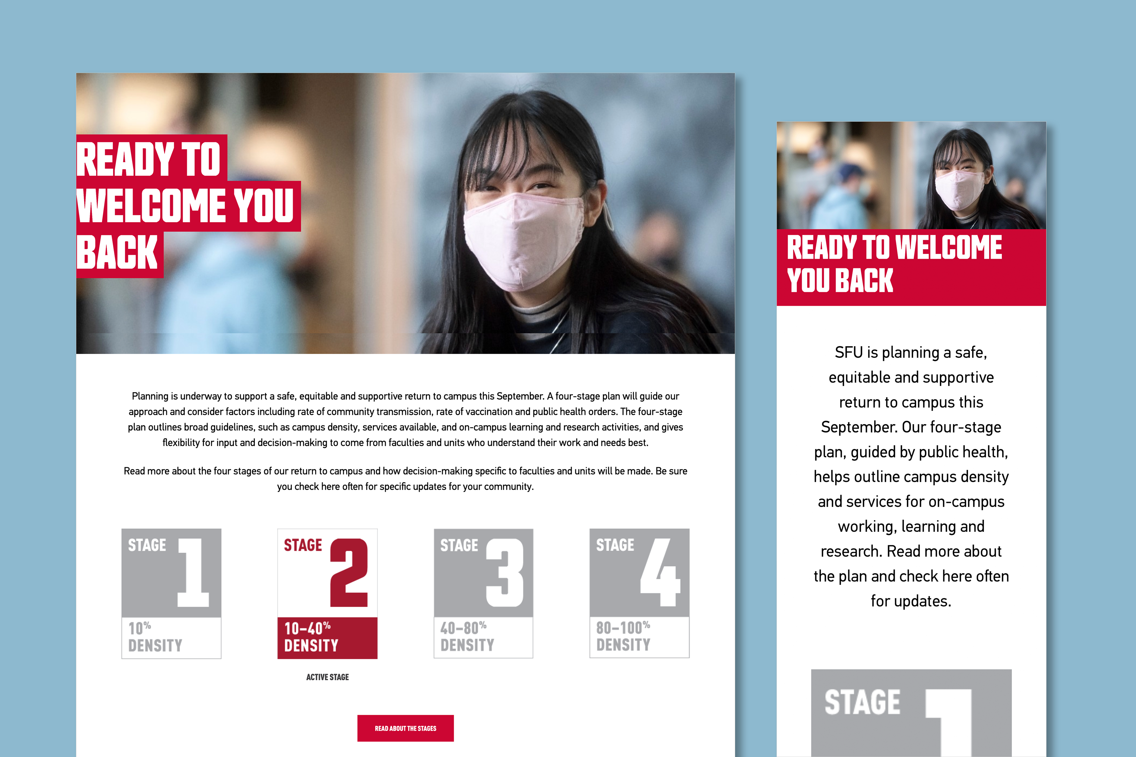 Desktop and mobile homepage for Return to Campus website