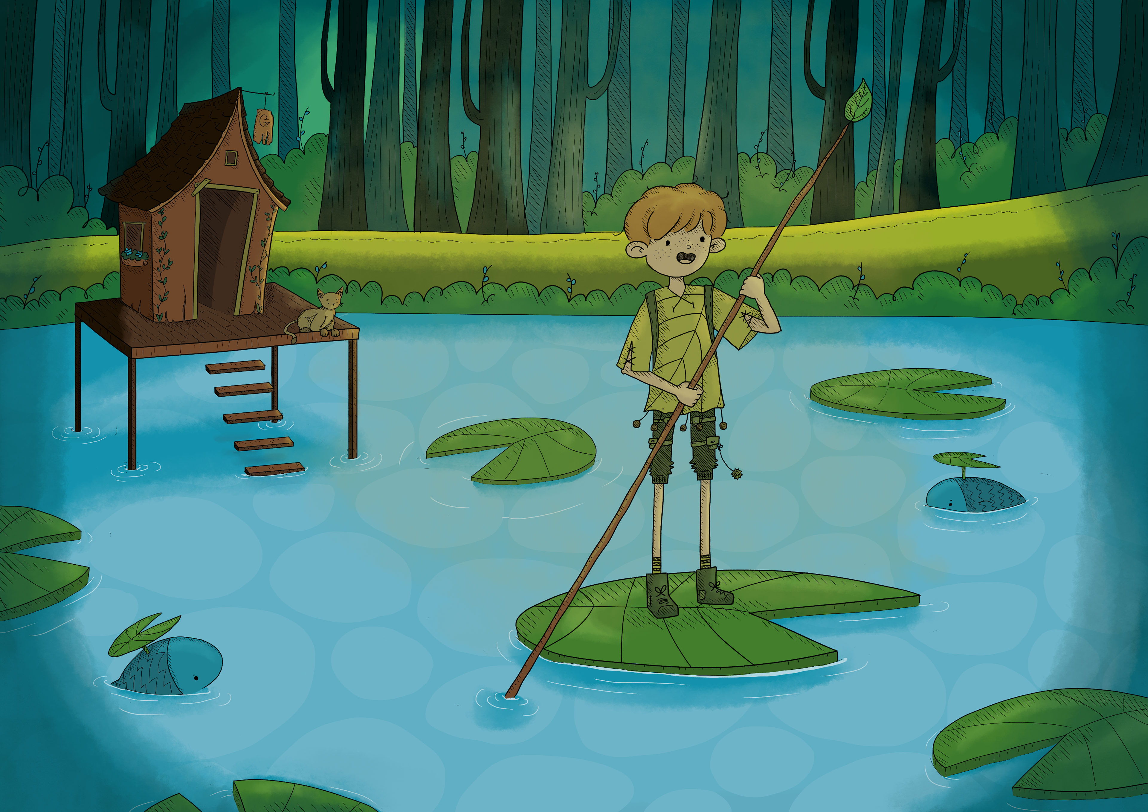 Original character travelling on a lilipad