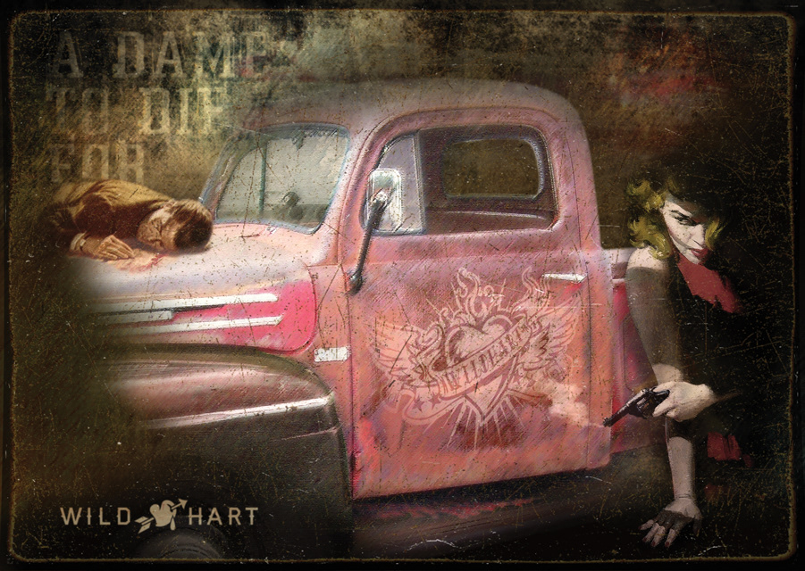 A gun, a girl, a body and a 1949 Mercury Truck, somebody did somebody wrong - Art Print by Wildhart Studio