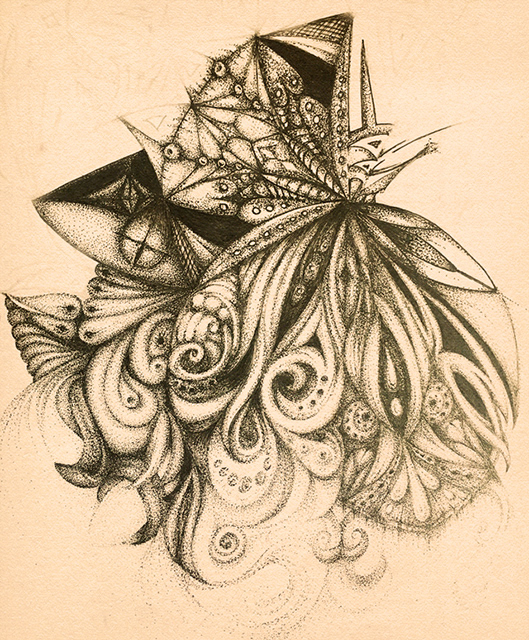 Sacred Geometry Drawing - Ink dot on parchment - By William Dean Hart