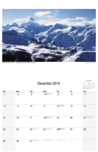 December 2019 calendar, mountain landscape photograph