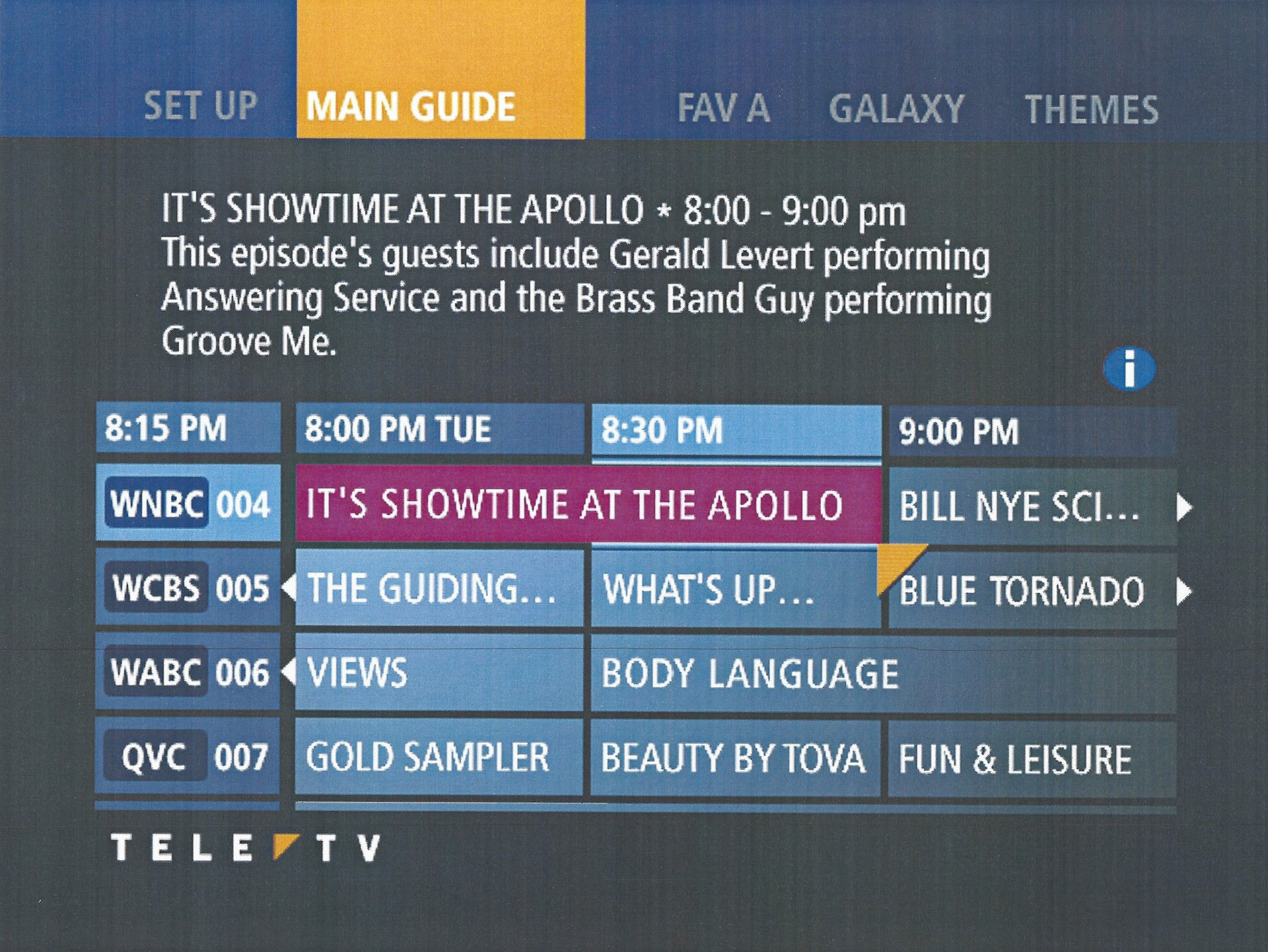 Guide: Slides down to reveal show descriptions