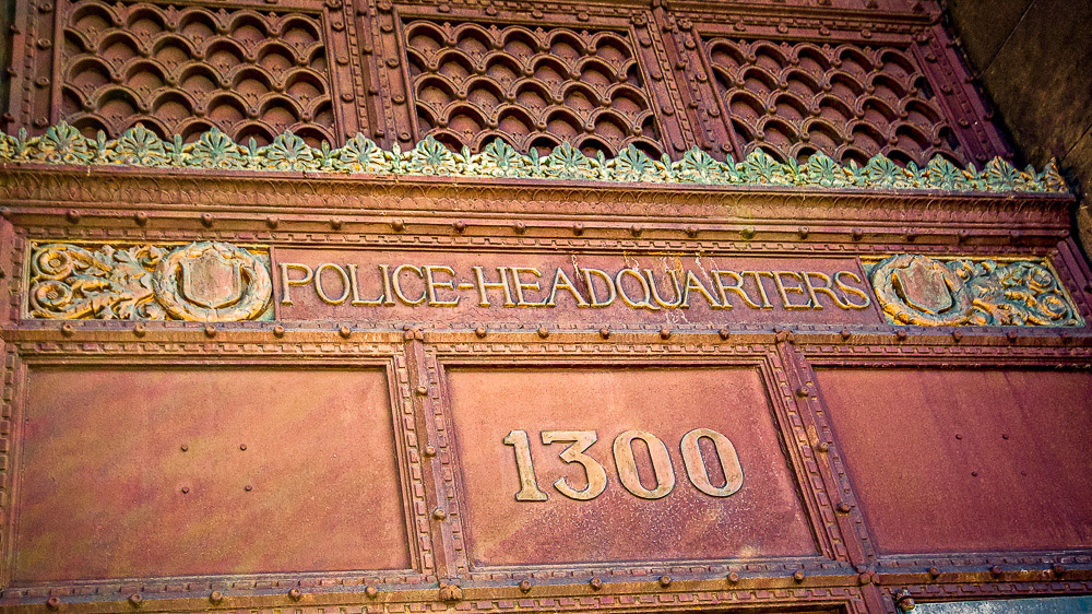 Plaque above the door of the famous former Detroit Police HQ at 1300 Beaubien. - DET5469