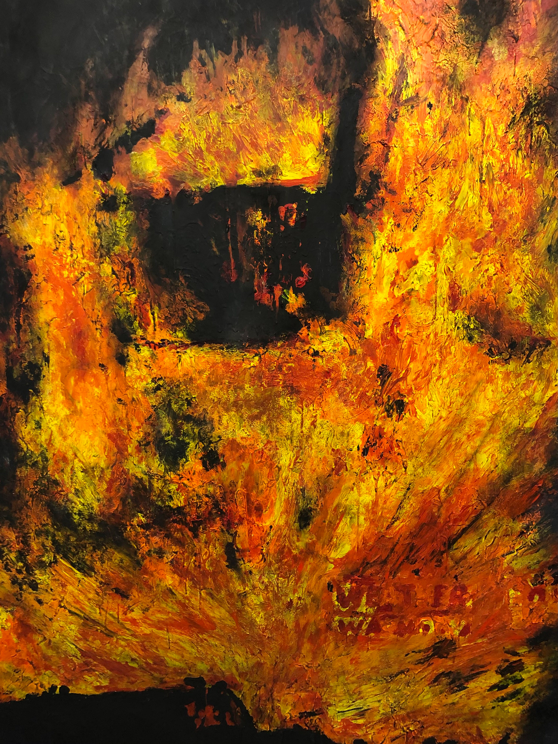 Large image of Fire Drill 2 Fingerpainting of Wildfire, acrylic on aluminum composite panel