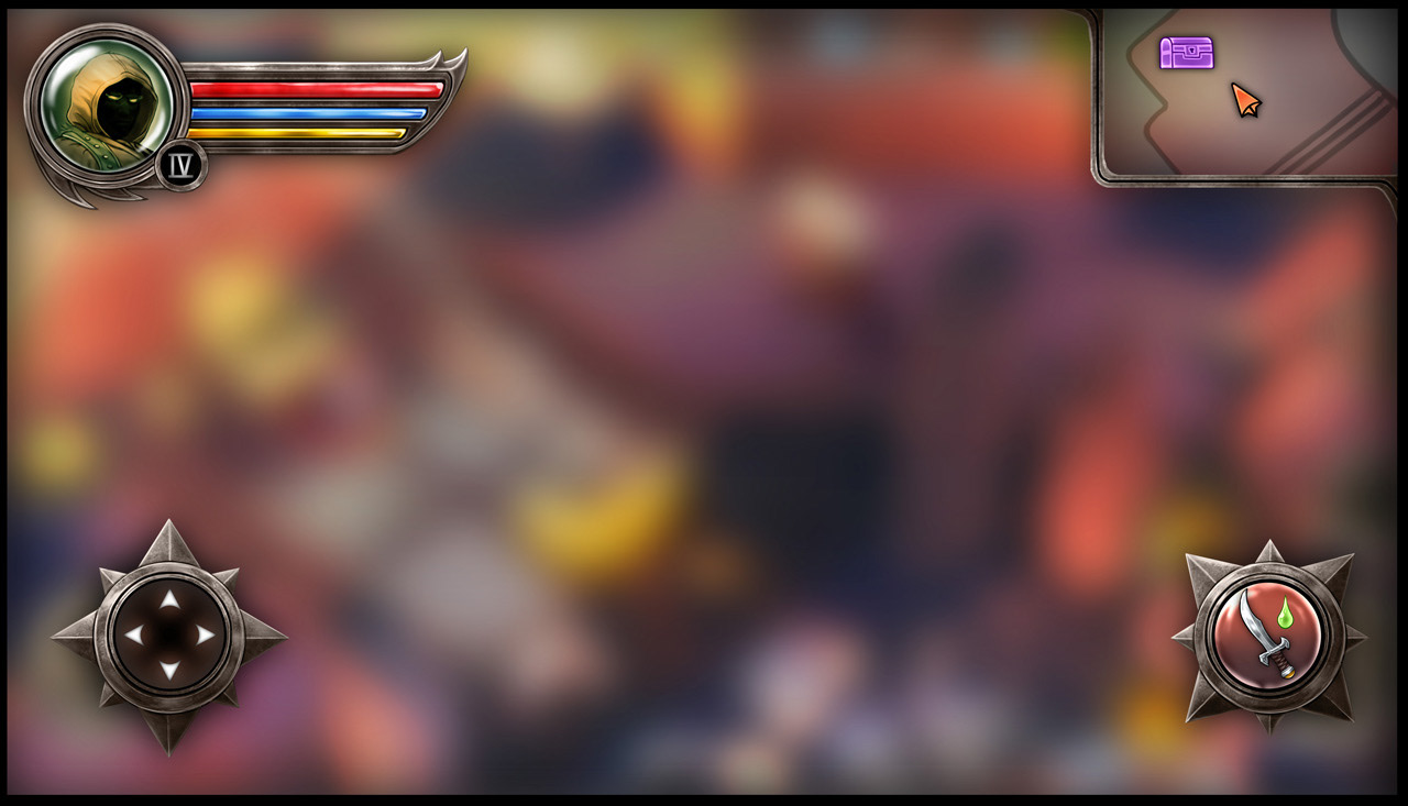 Concept (inactive): Abilities show up when finger drags off the attack button. Ensures larger view field for player.
