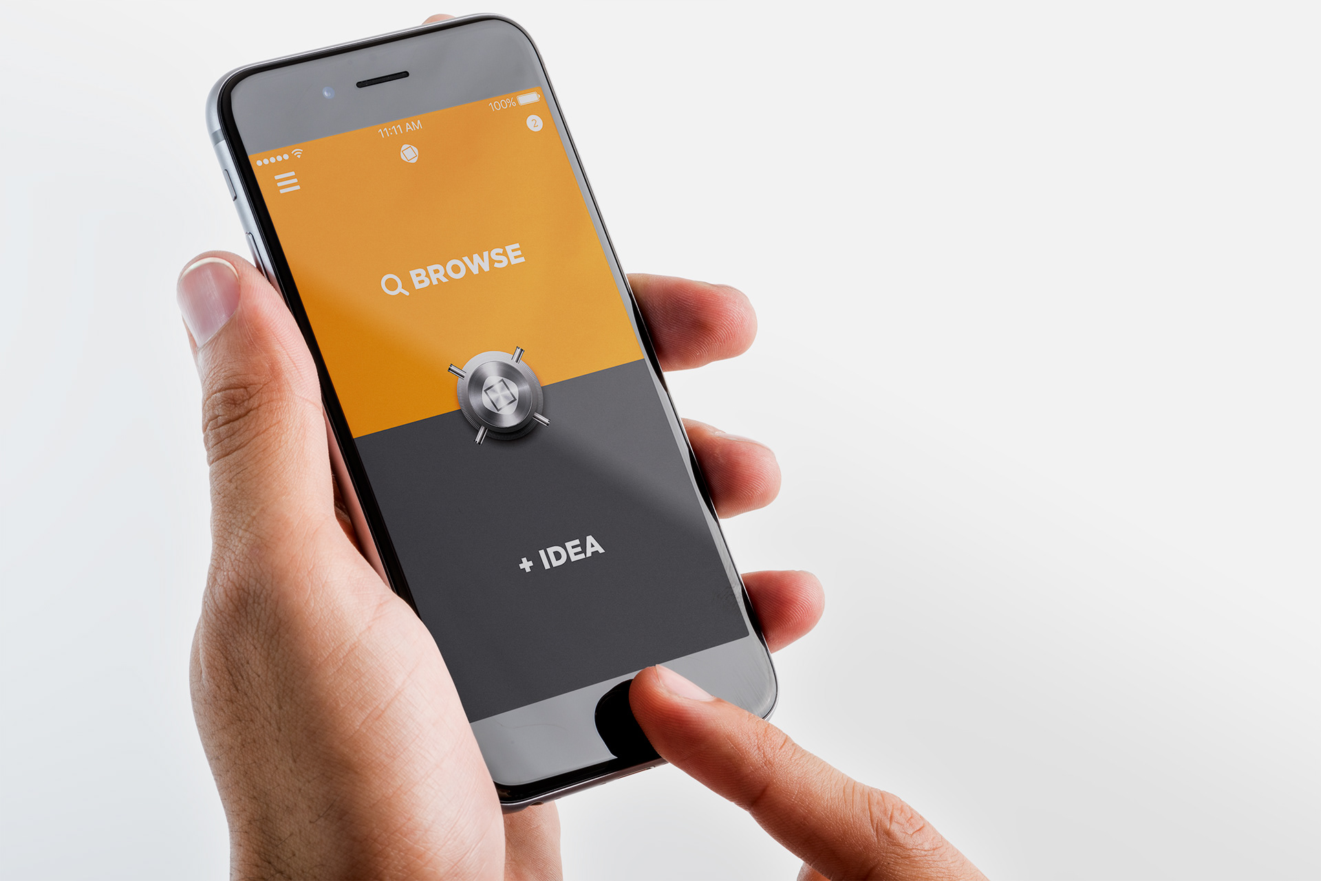 Home screen displaying two primary user actions: Browse for stories; Add an idea.