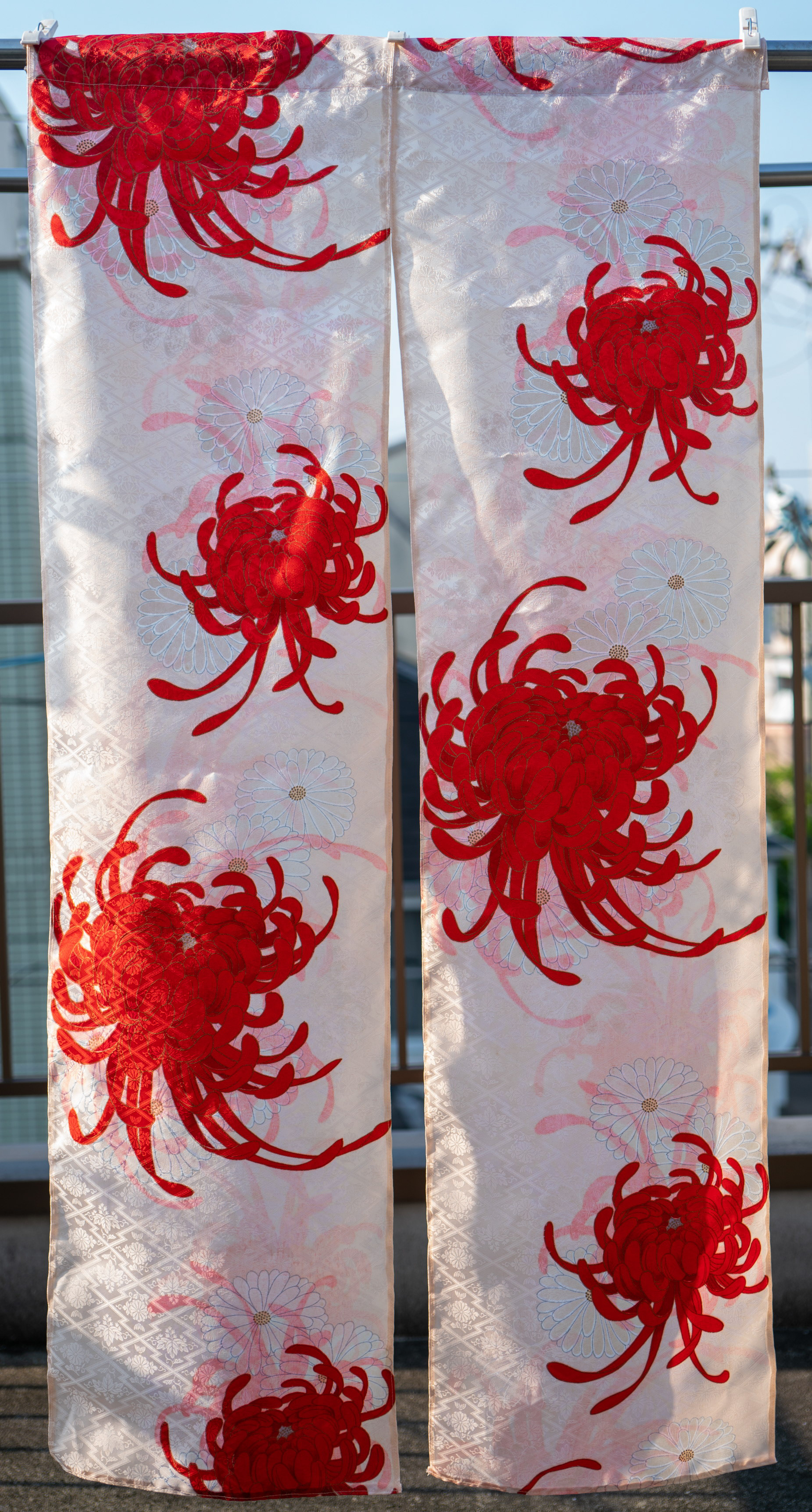 Chrysanthemum Noren - Made from a Polyester Bolt of Kimono Fabric