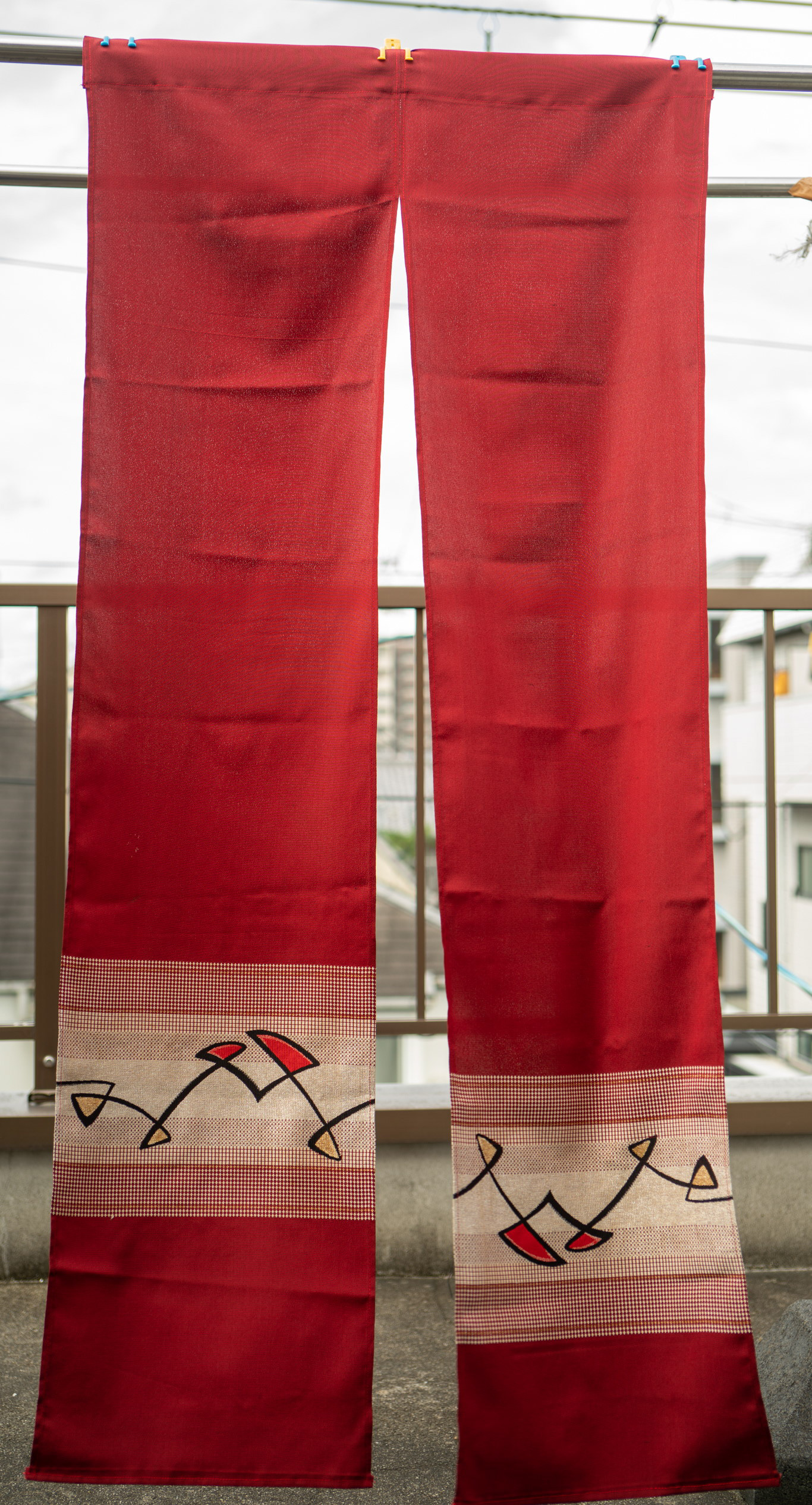 Abstract 1970s Design - Handmade Noren from a Recycled Kimono