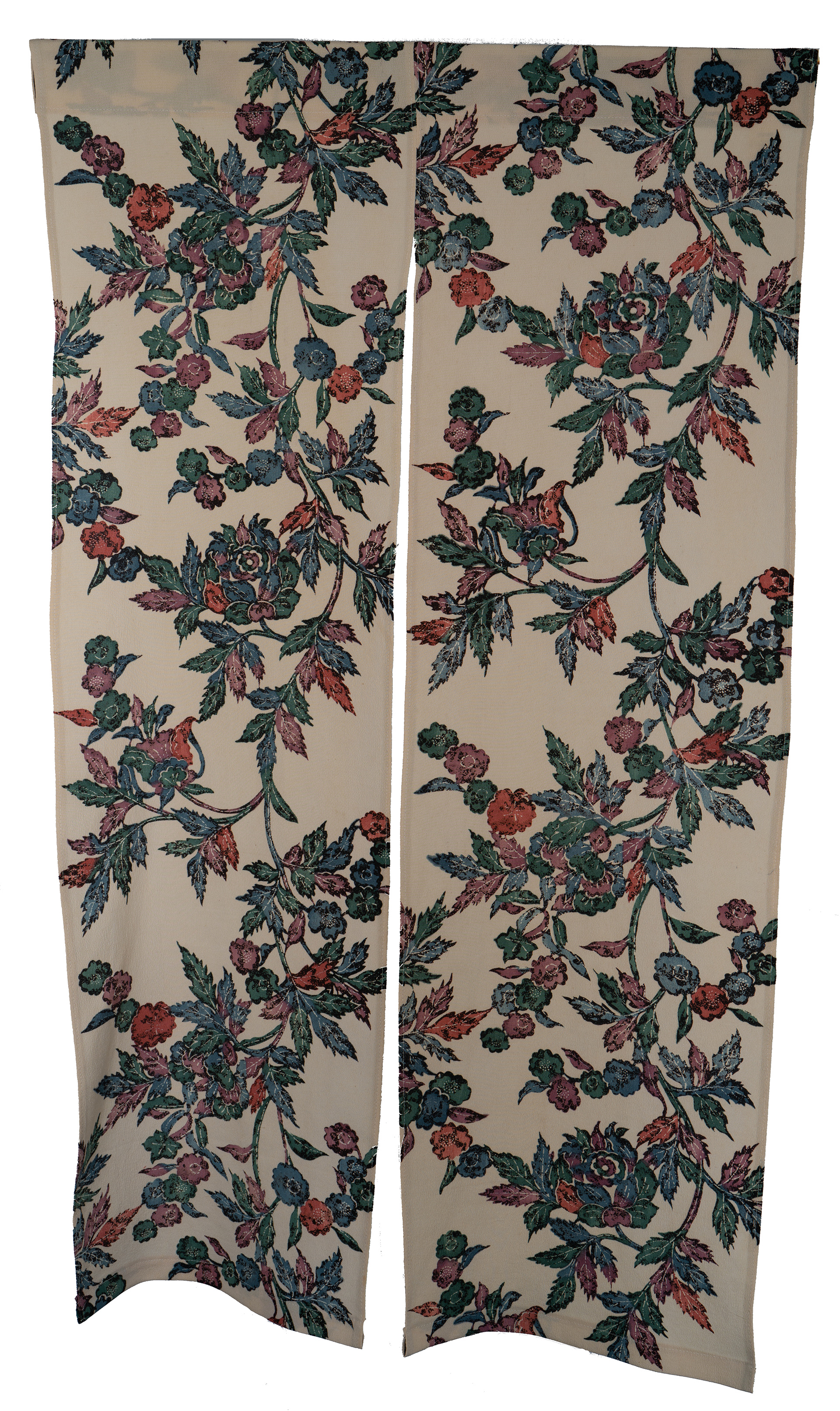 Upcycled Kimono Noren - Silk, Leaves, Vines, Flowers