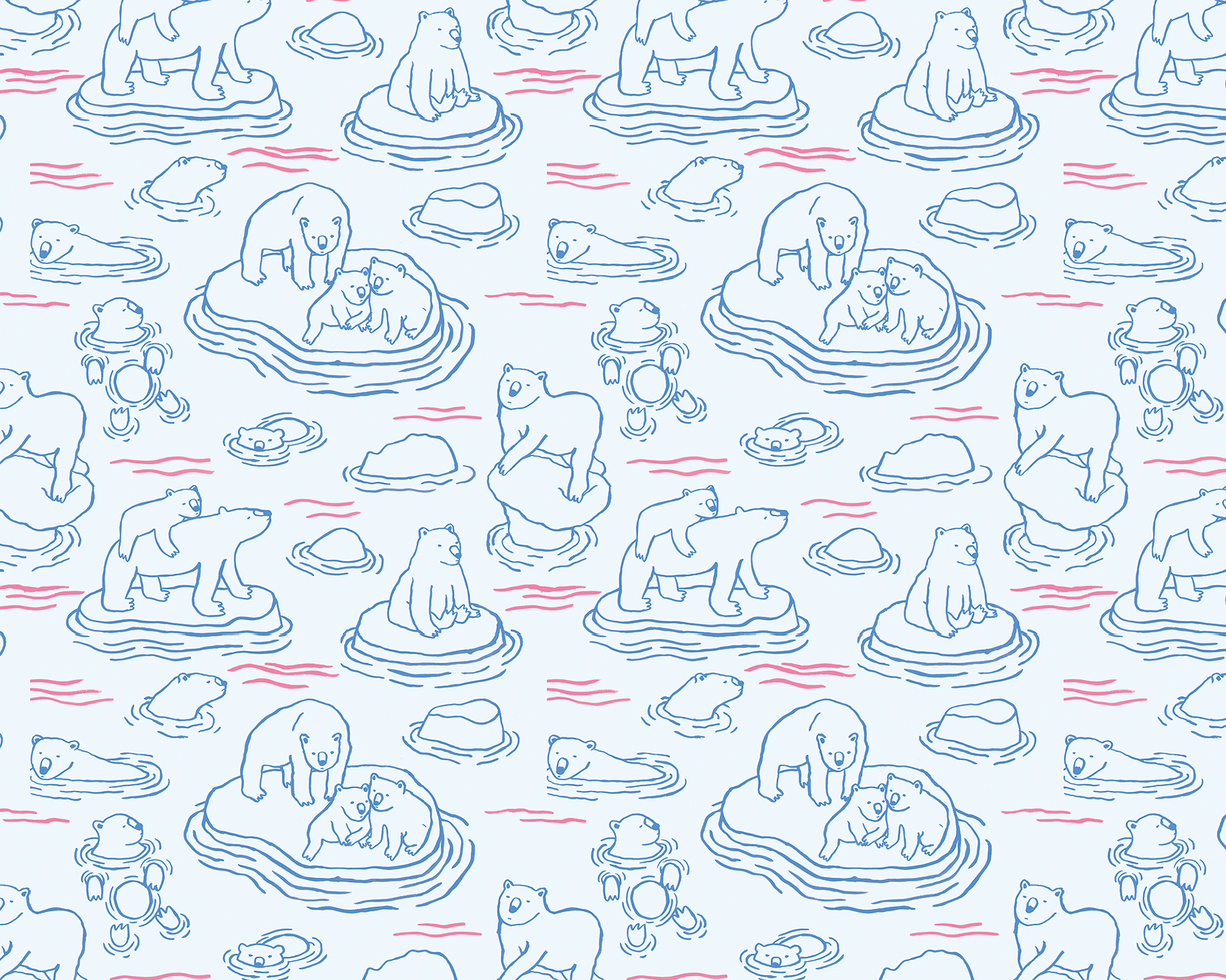 Repeat pattern design of polar bears and the melting Arctic ice