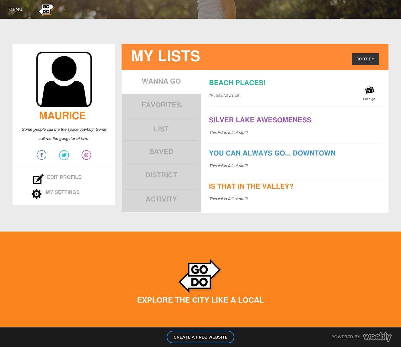 Screenshot of the GO/DO profile page