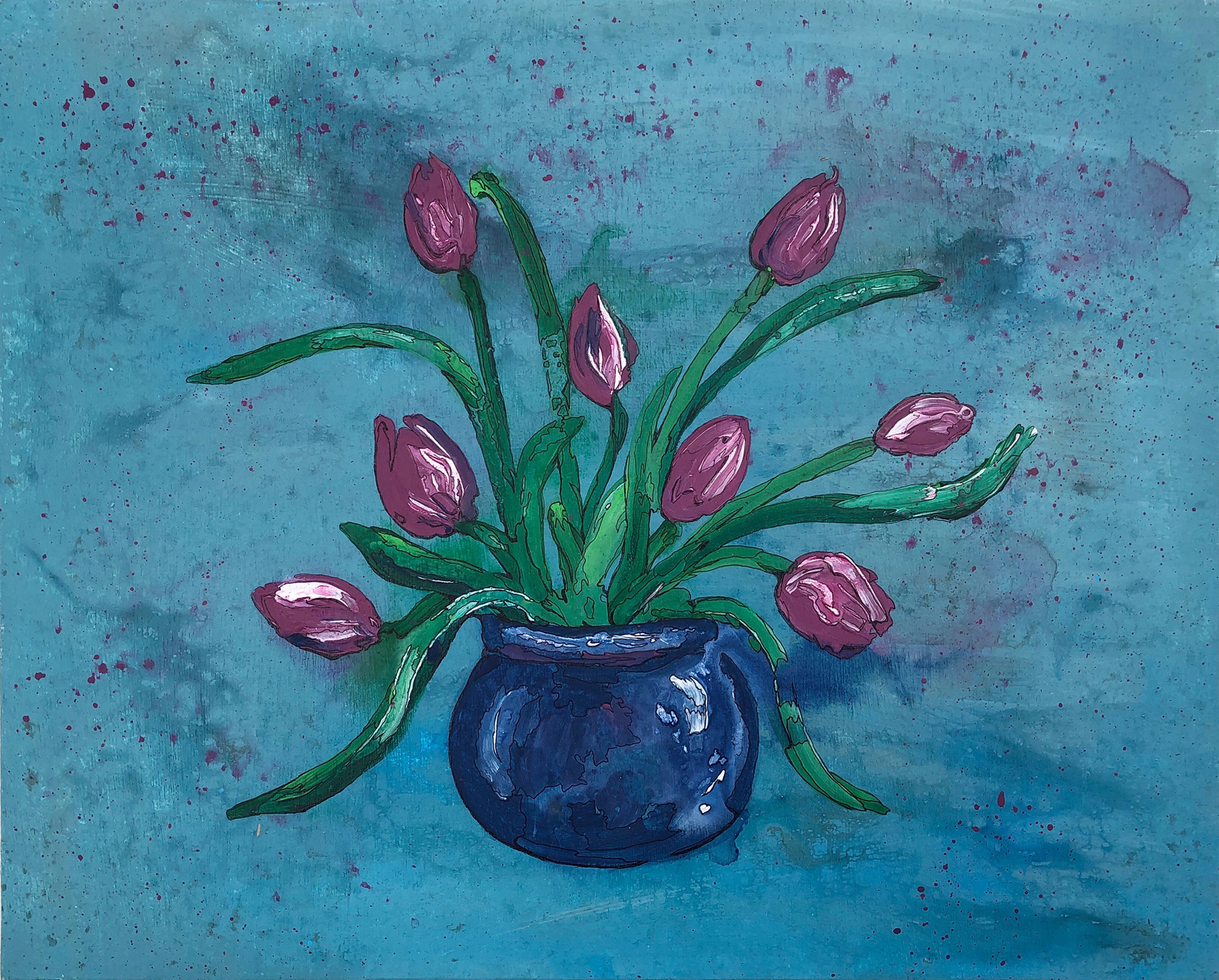 "Tulips," Acrylic & Ink