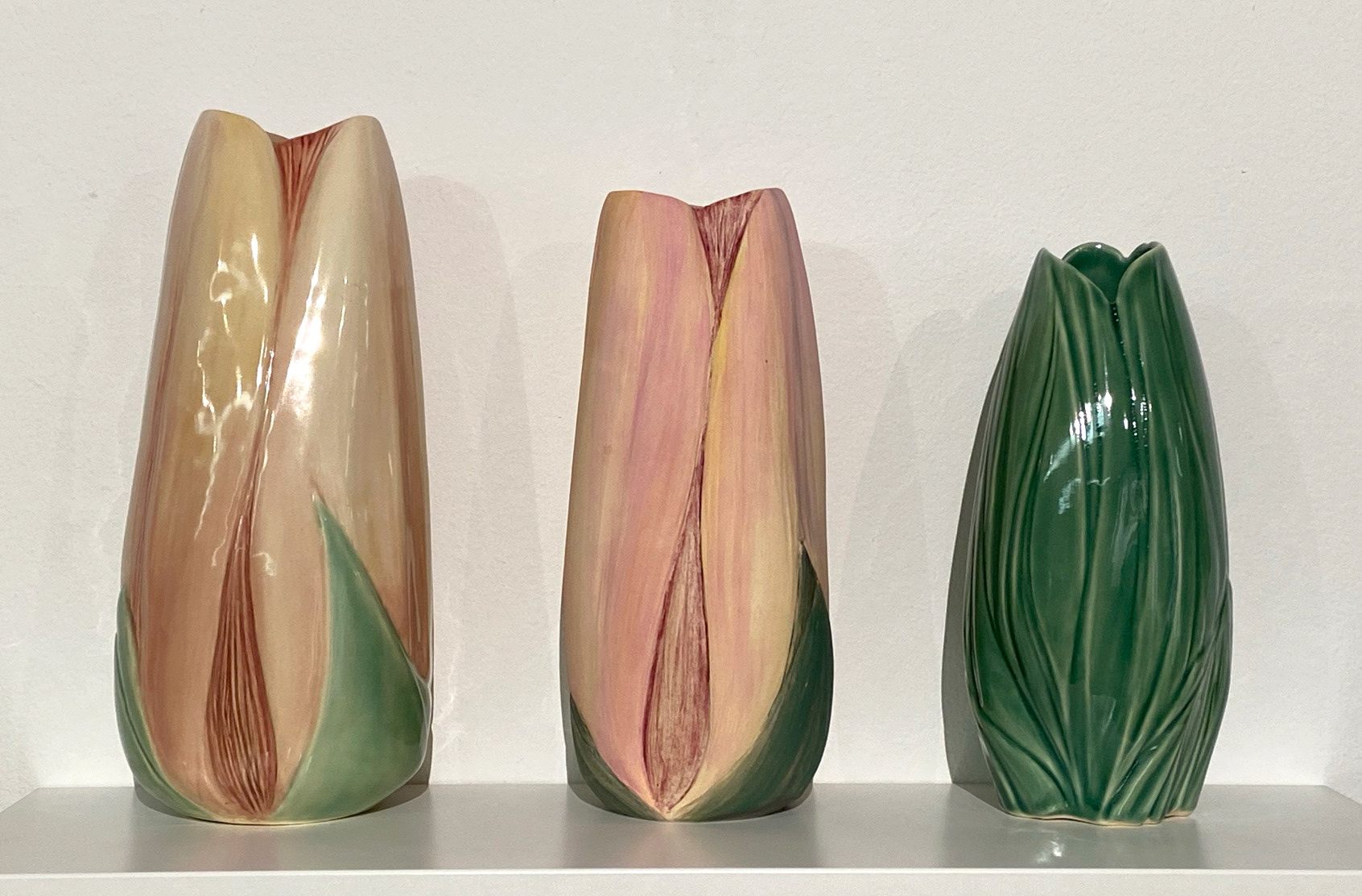 "Blushing," "Ballerina," & "Jade," Altered & Carved Porcelain with Underglazes