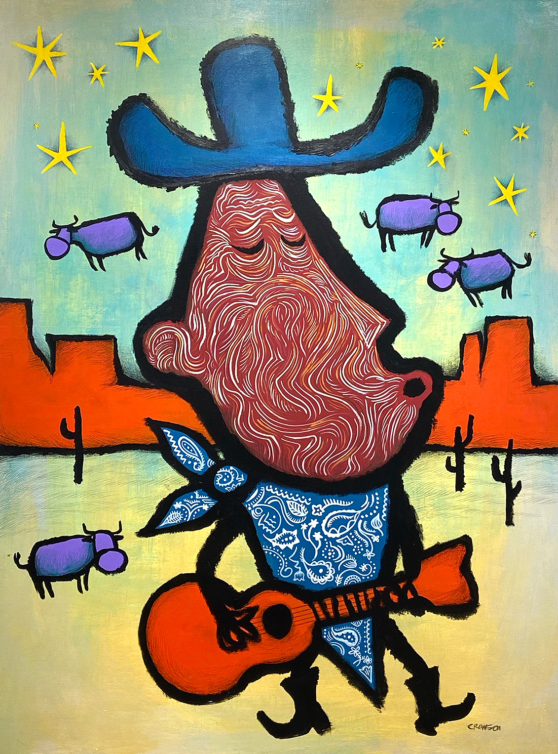 "Sing Them Into Dreams," Acrylic & pastel on wood