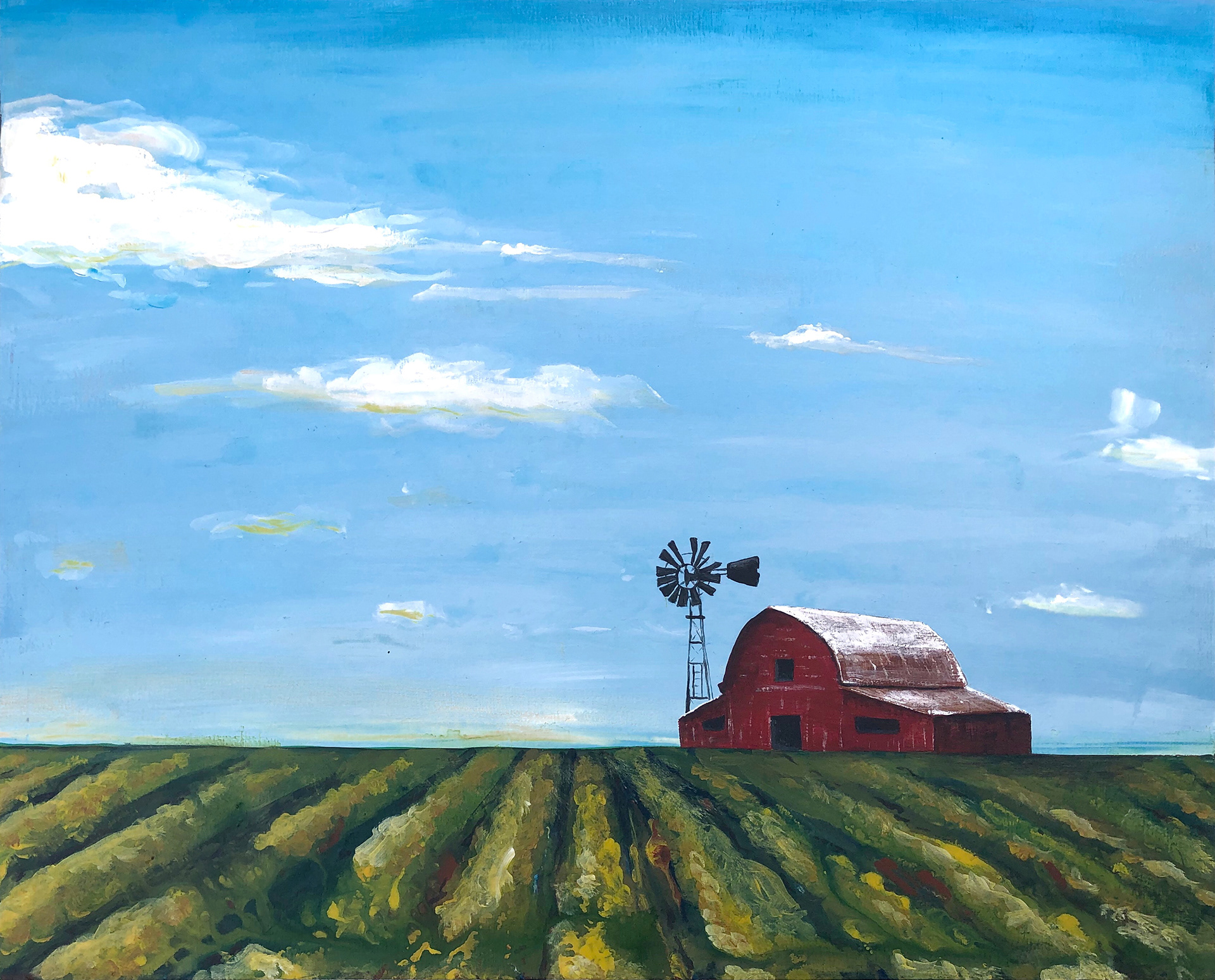 "Red Barn," Acrylic & Ink