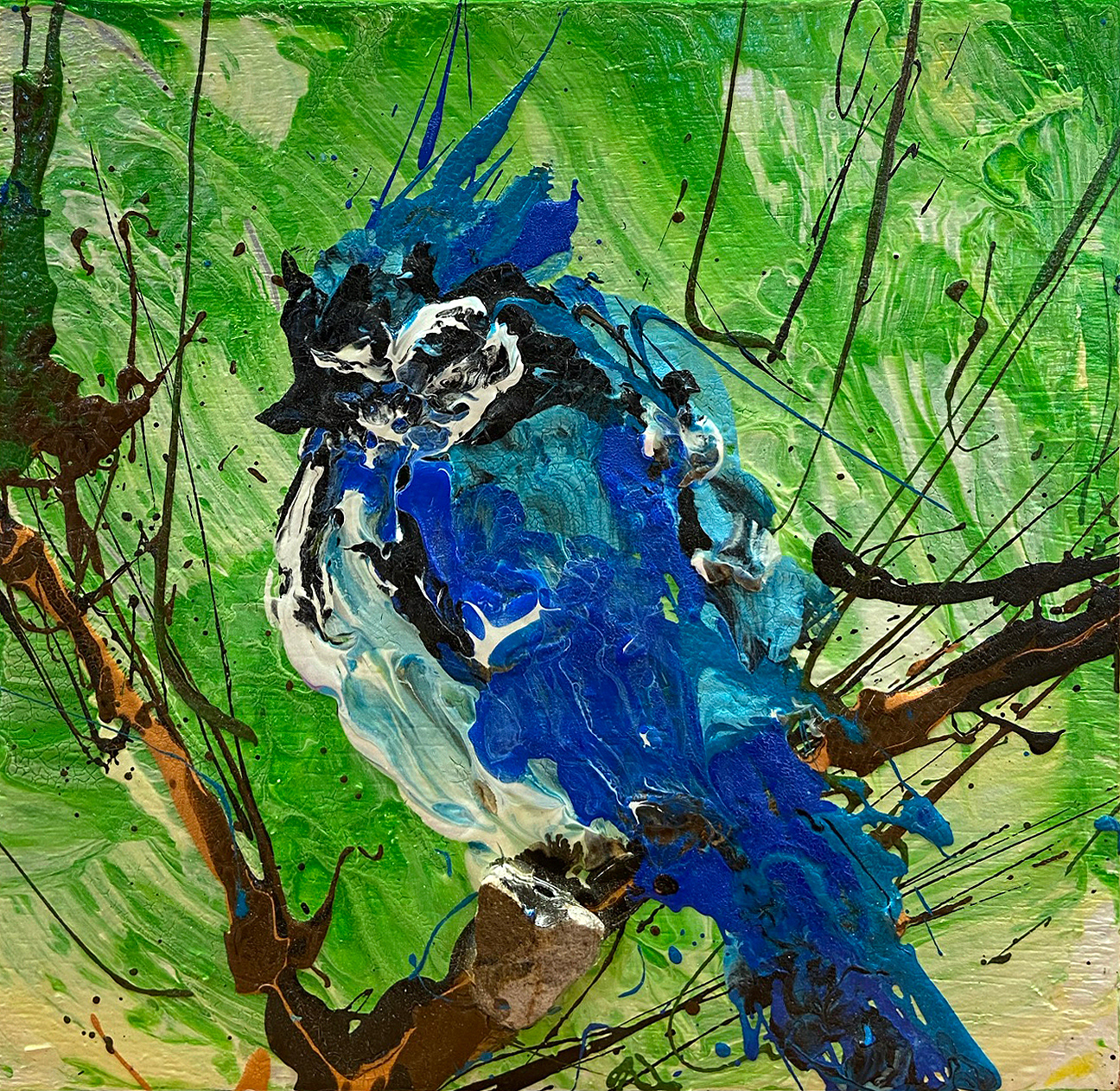 Blue Jay, 2019, Mixed media on panel