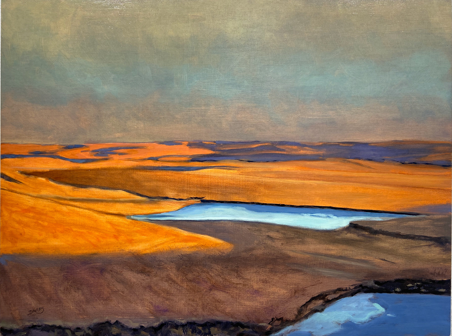 "Bazaar Ponds," Oil on board