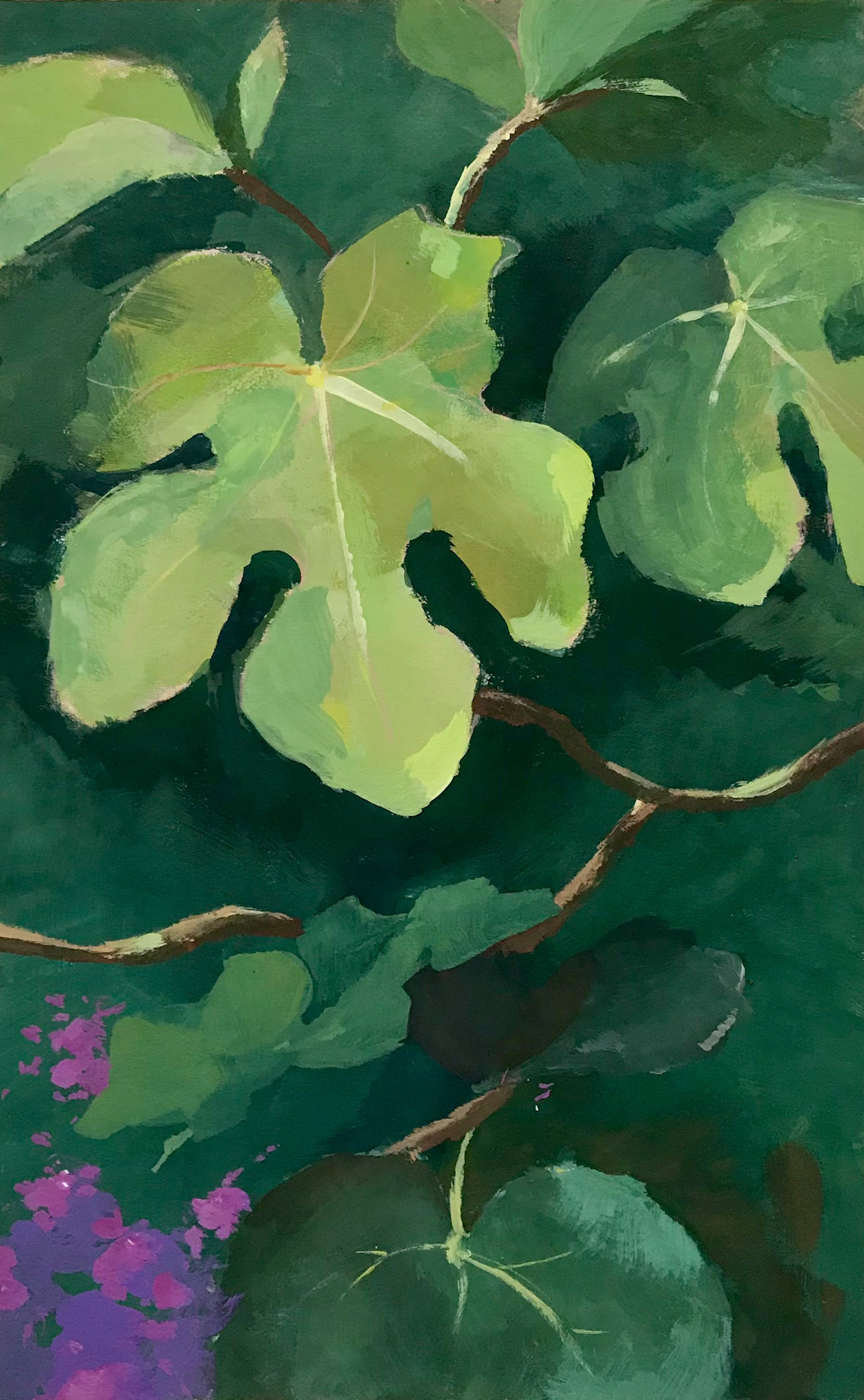 FIG LEAF. Gouache on toned paper, July 2020
