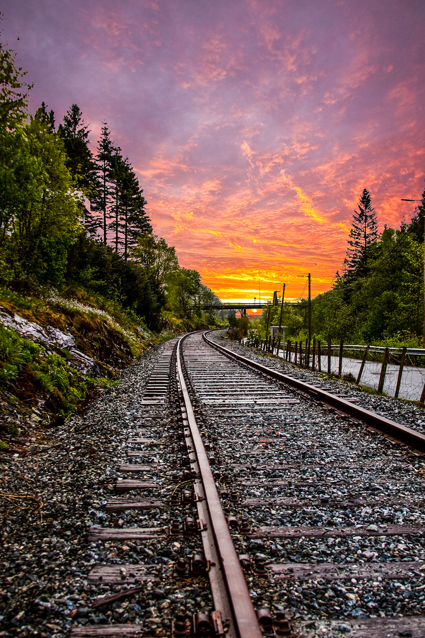 A part of an old railway going into the sunset