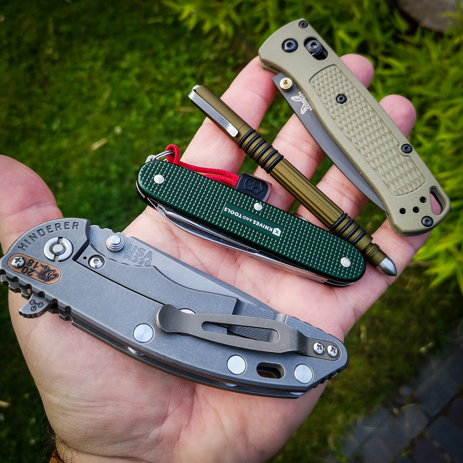 Hinderer XM-18 3,5" Spanto + Victorinox Pioneer + Hinderer Investigator + Benchmade Bugout
