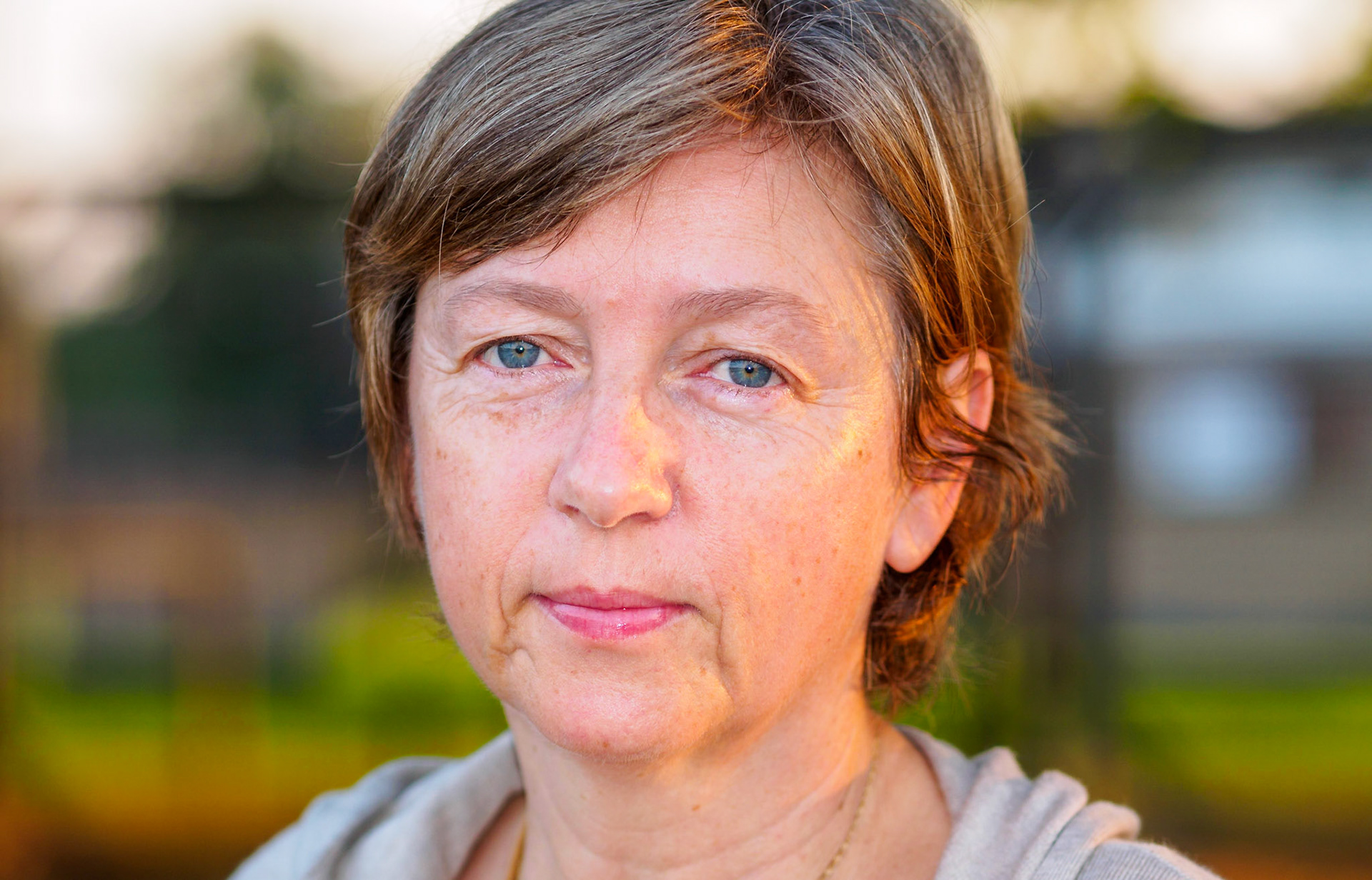 Candid close-up of a middle-aged brunette