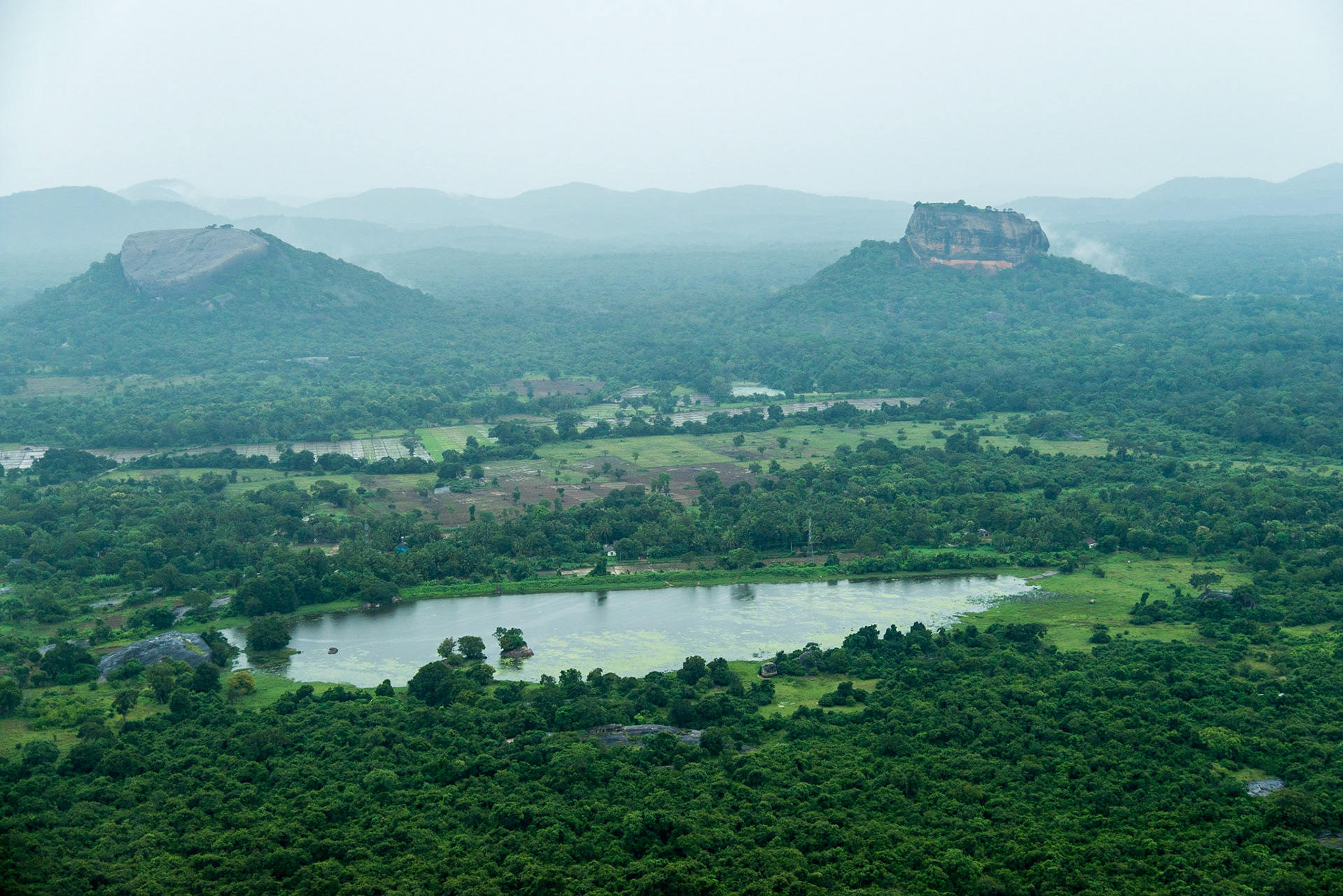 Sri Lanka, Sigiriya Rock Fortress, the Lion Rock, from the air