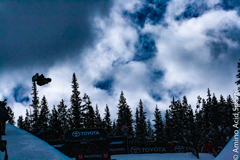 Japan's Yuto Totsuka corks his mid grab back flip in the Halfpipe