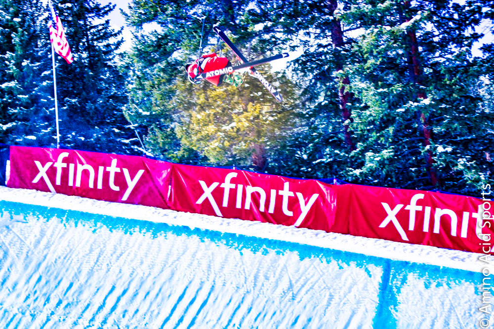 Taylor Seaton (USA) hits the Skiers' left wall for a crit grab 900* Chasis spin.