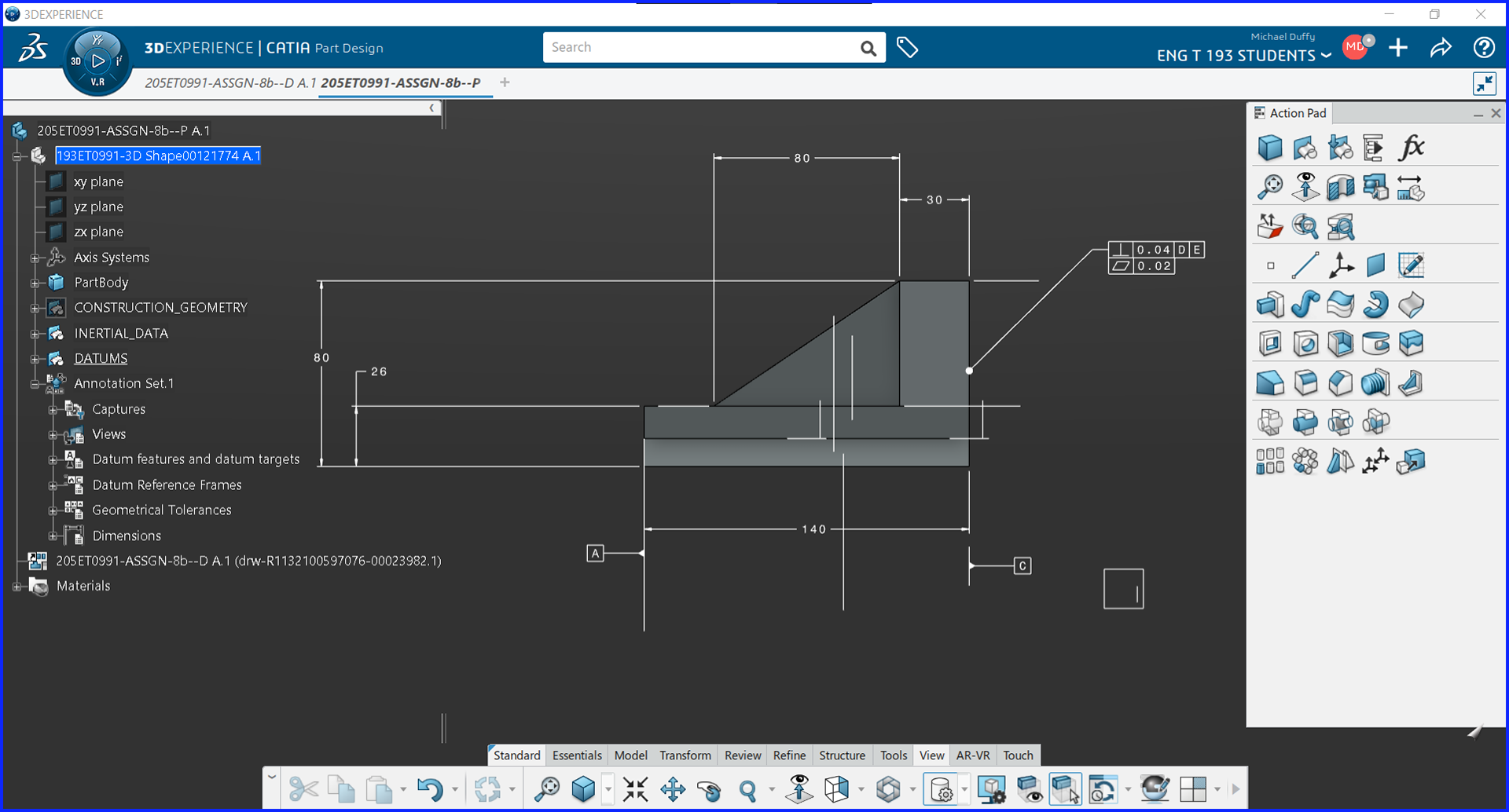 Manufacturing Part - MBD w/ GD&T - Right View - CATIA 3D Exp