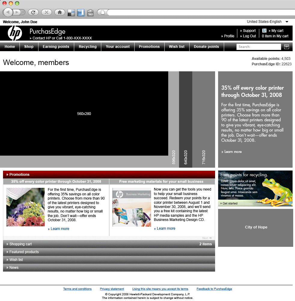 Home page, new navigation