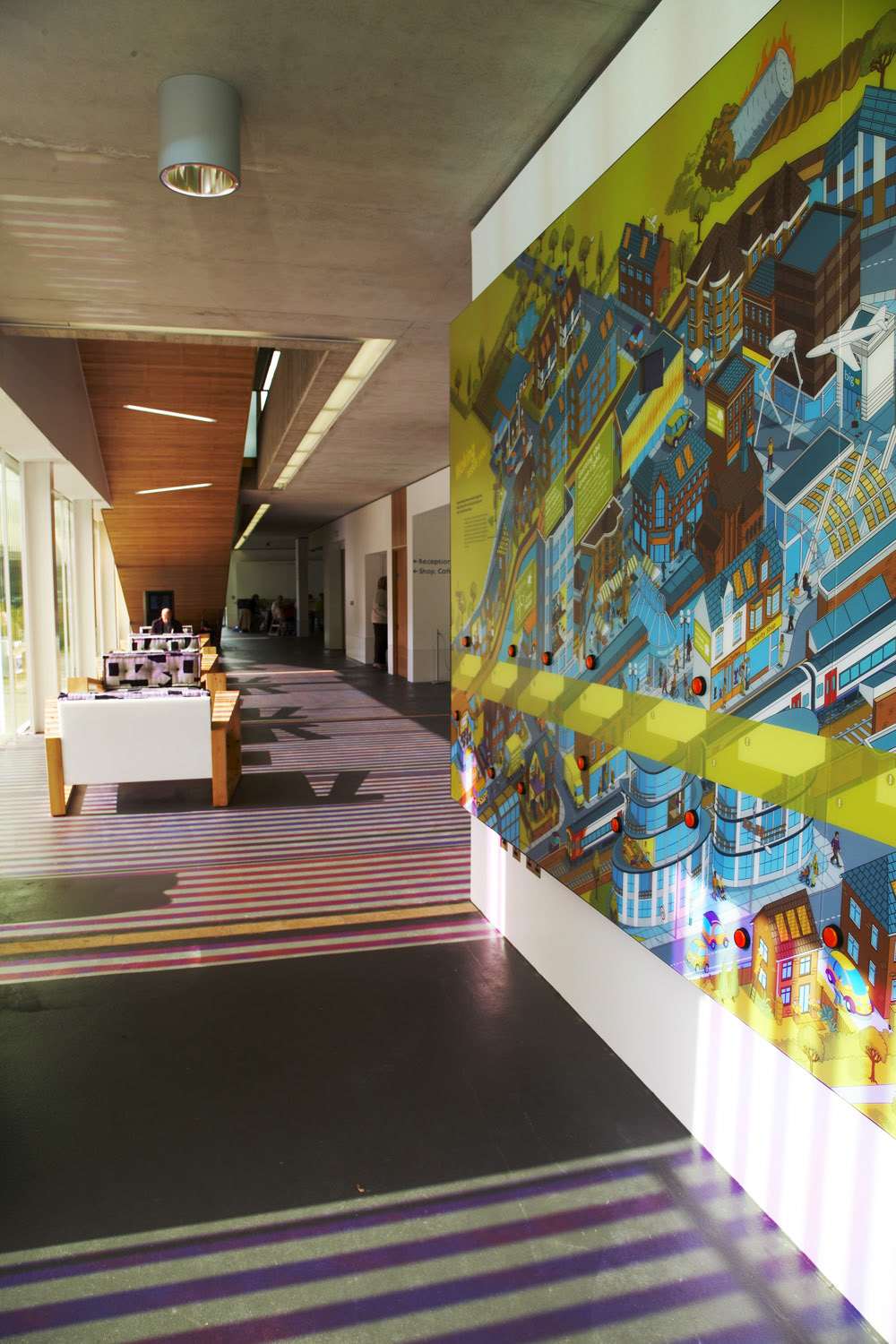Large museum and exhibition display illustrated in isometric perspective